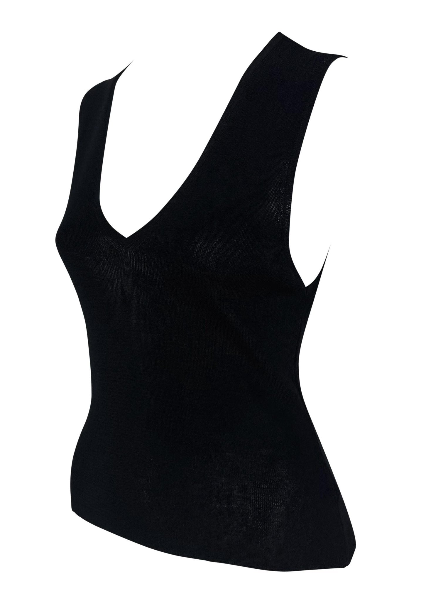 S/S 1998 Gucci by Tom Ford Black Semi - Sheer Deep V - Neck Knit Sleeveless Top - RealList