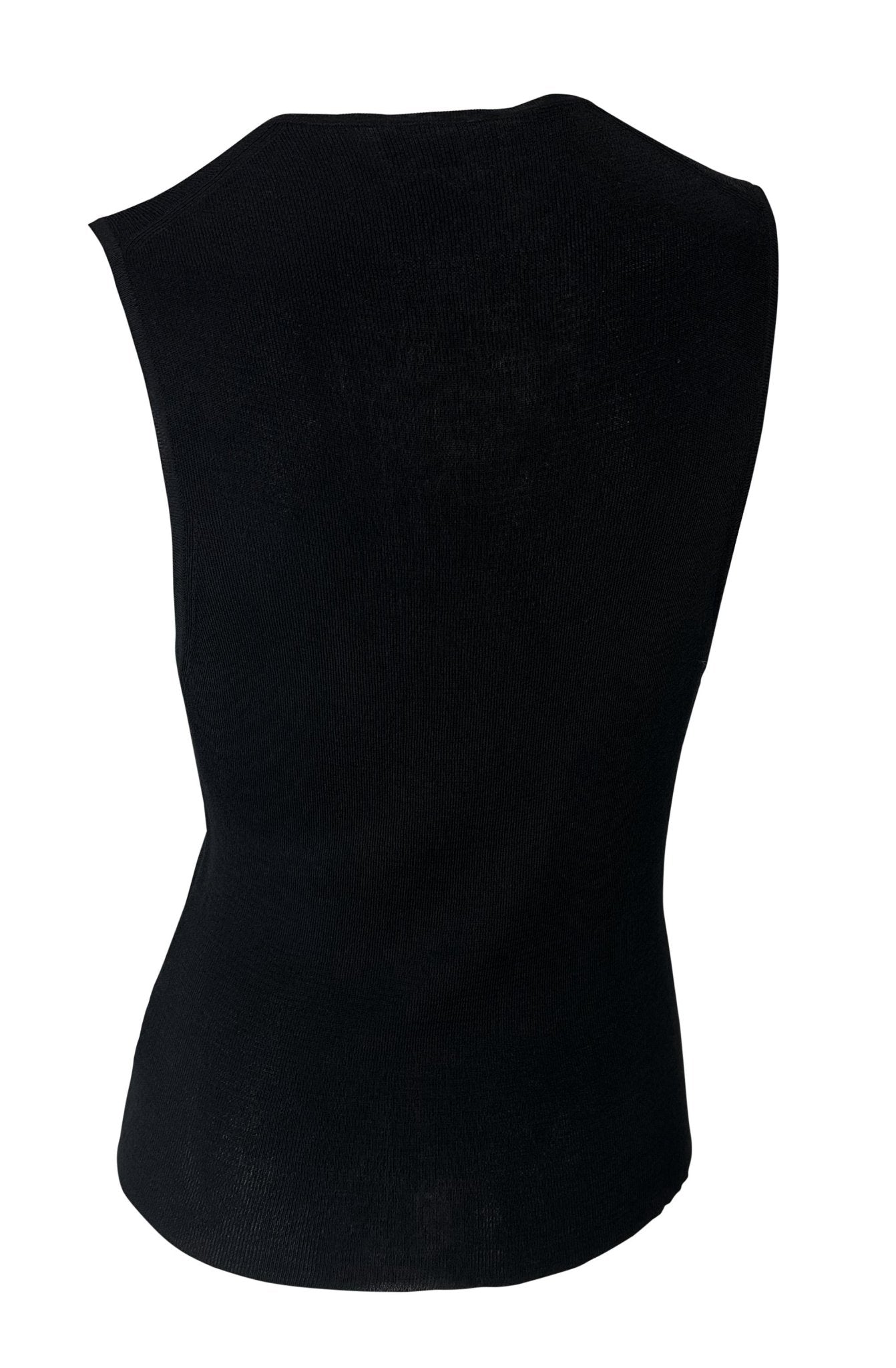 S/S 1998 Gucci by Tom Ford Black Semi - Sheer Deep V - Neck Knit Sleeveless Top - RealList