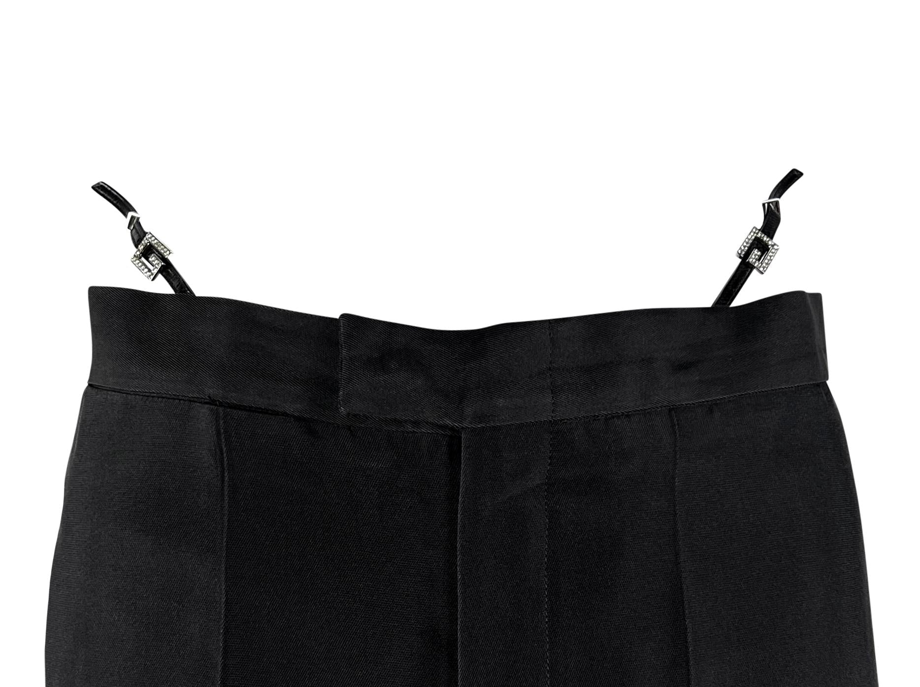 S/S 1998 Gucci by Tom Ford Black Square 'G' Rhinestone Thong Strap Runway Pants - RealList