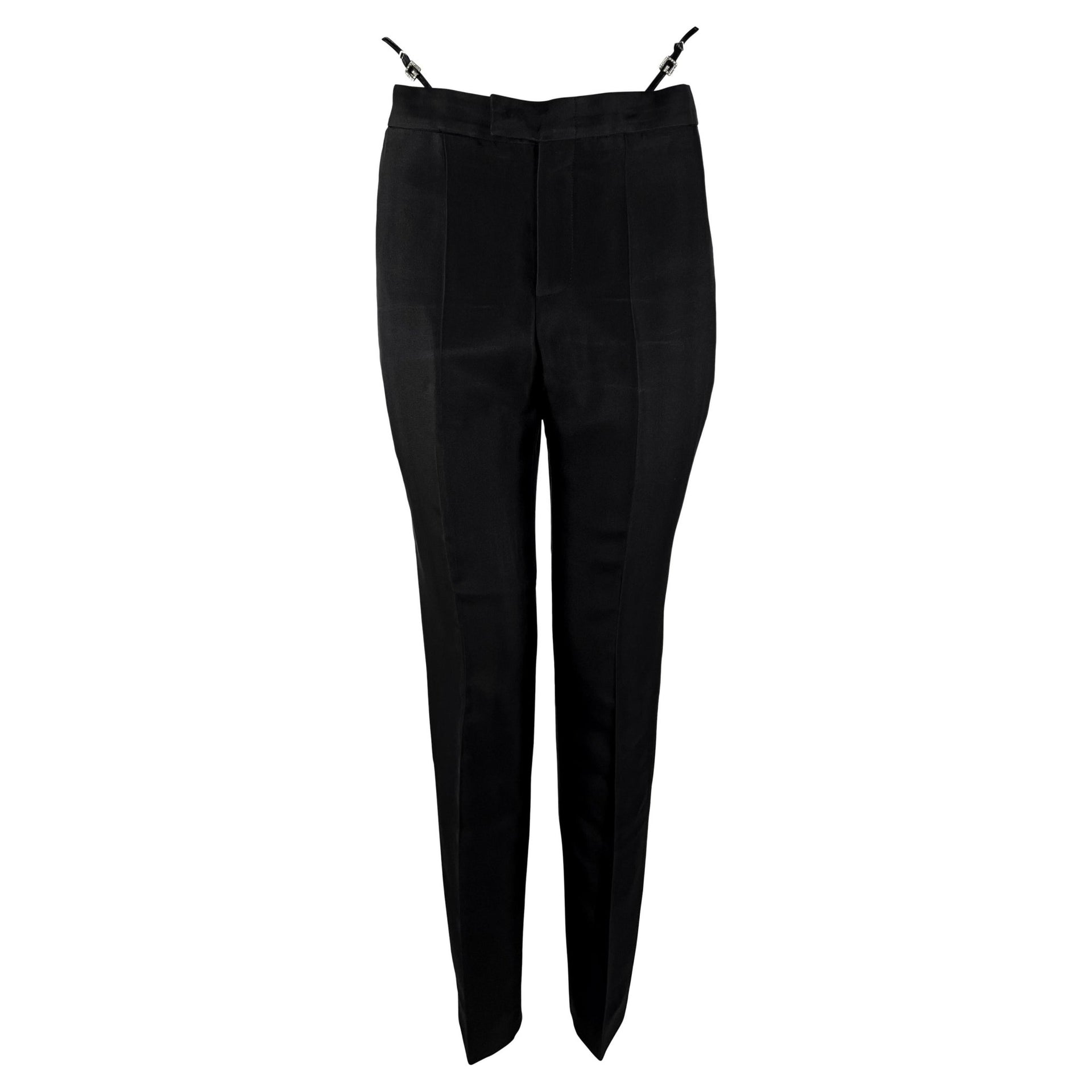 S/S 1998 Gucci by Tom Ford Black Square 'G' Rhinestone Thong Strap Runway Pants - RealList