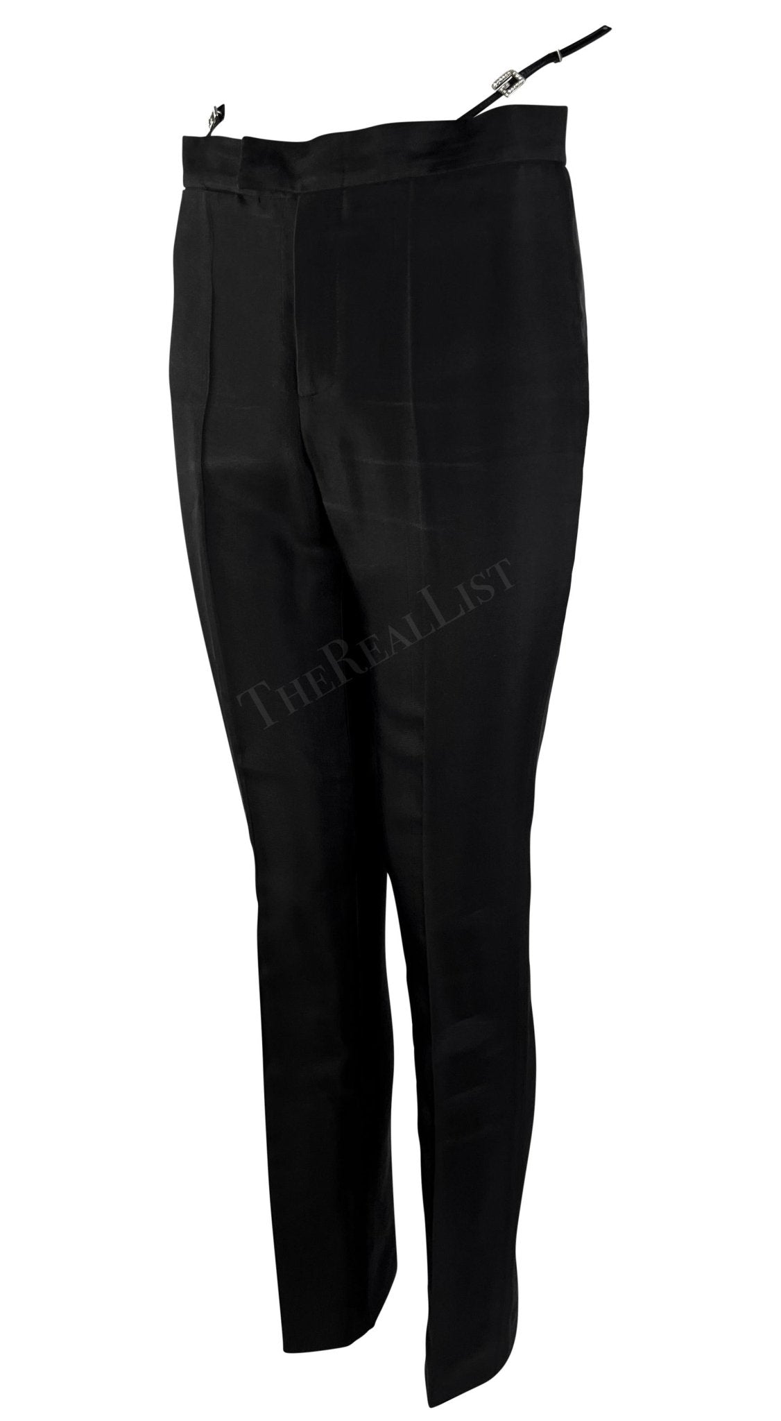 S/S 1998 Gucci by Tom Ford Black Square 'G' Rhinestone Thong Strap Runway Pants - RealList