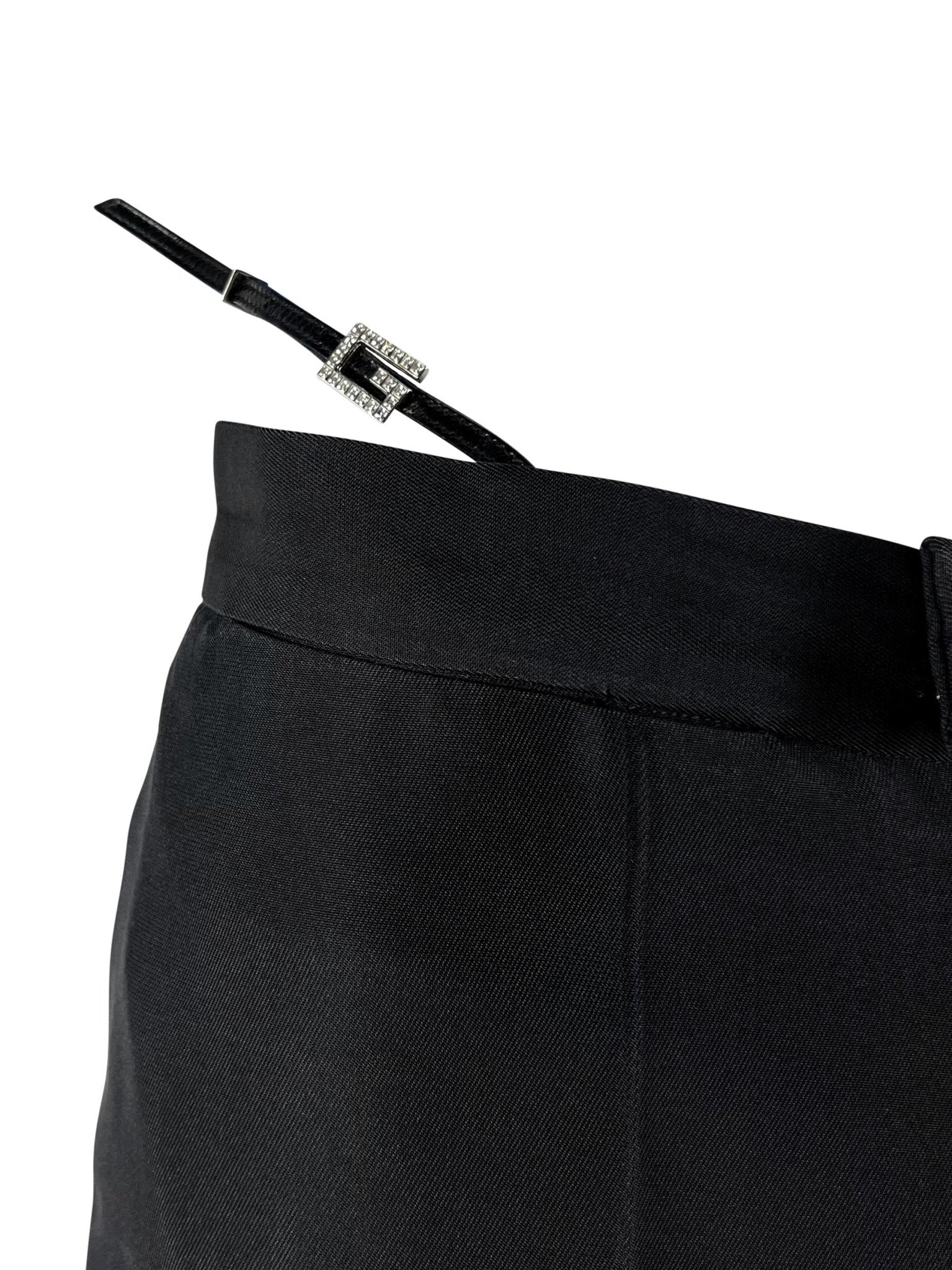 S/S 1998 Gucci by Tom Ford Black Square 'G' Rhinestone Thong Strap Runway Pants - RealList