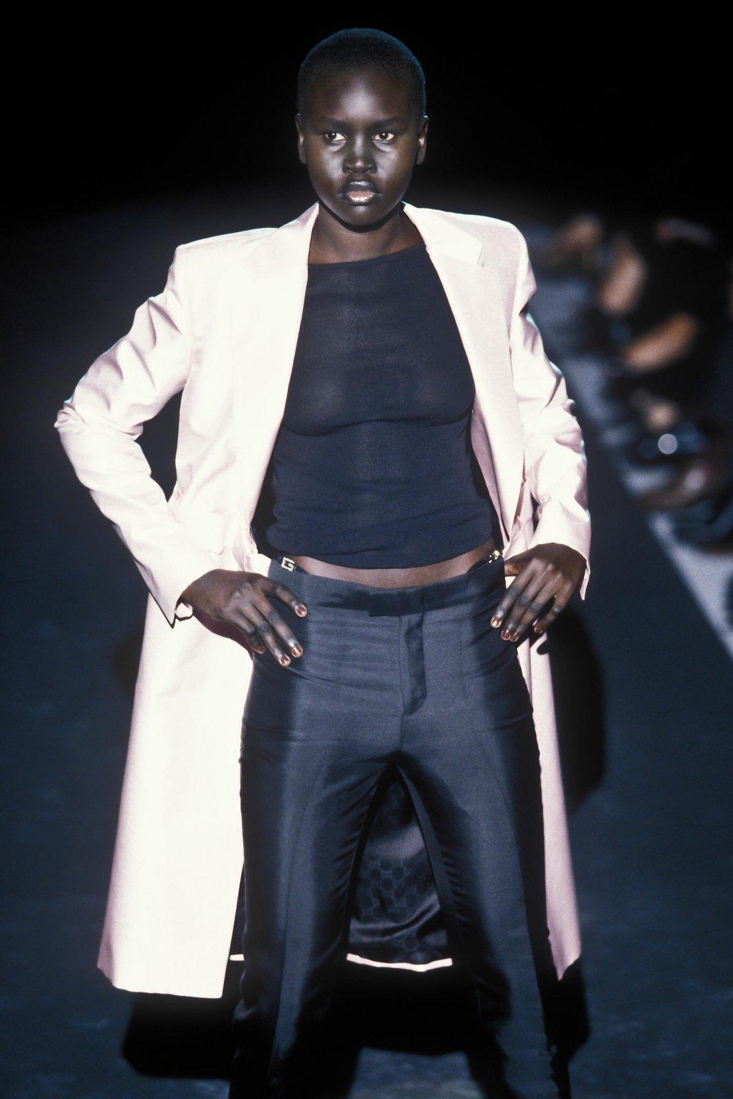 S/S 1998 Gucci by Tom Ford Black Square 'G' Rhinestone Thong Strap Runway Pants - RealList