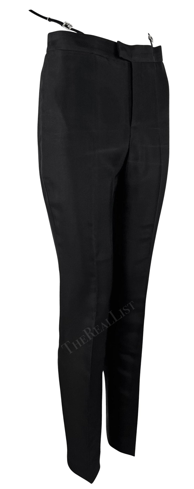S/S 1998 Gucci by Tom Ford Black Square 'G' Rhinestone Thong Strap Runway Pants - RealList