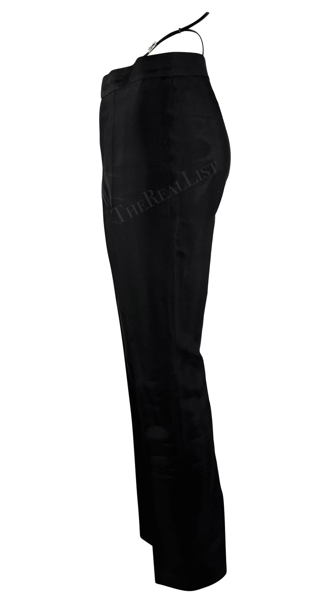 S/S 1998 Gucci by Tom Ford Black Square 'G' Rhinestone Thong Strap Runway Pants - RealList