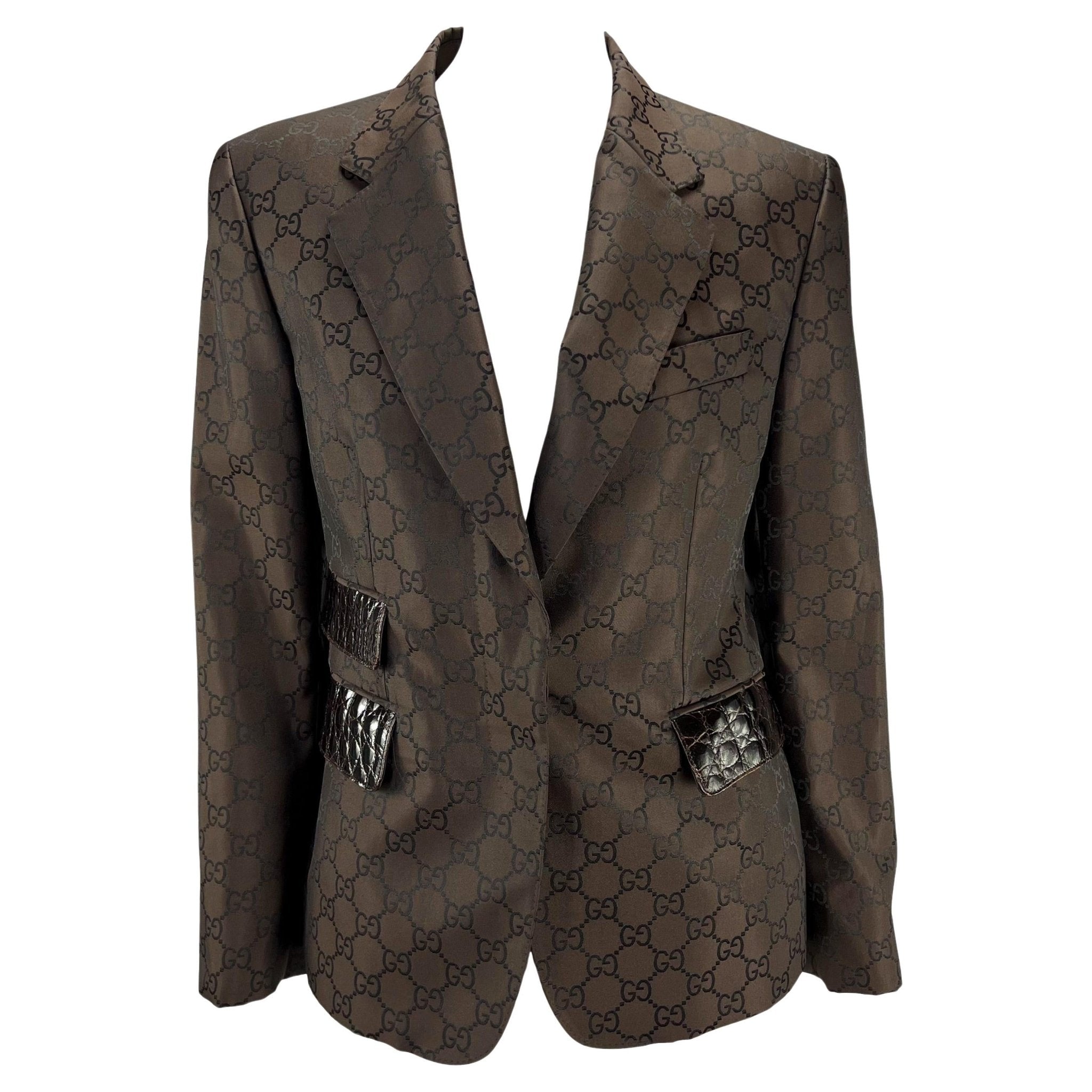 S/S 1998 Gucci by Tom Ford Brown GG Monogram Alligator Trim Blazer - RealList