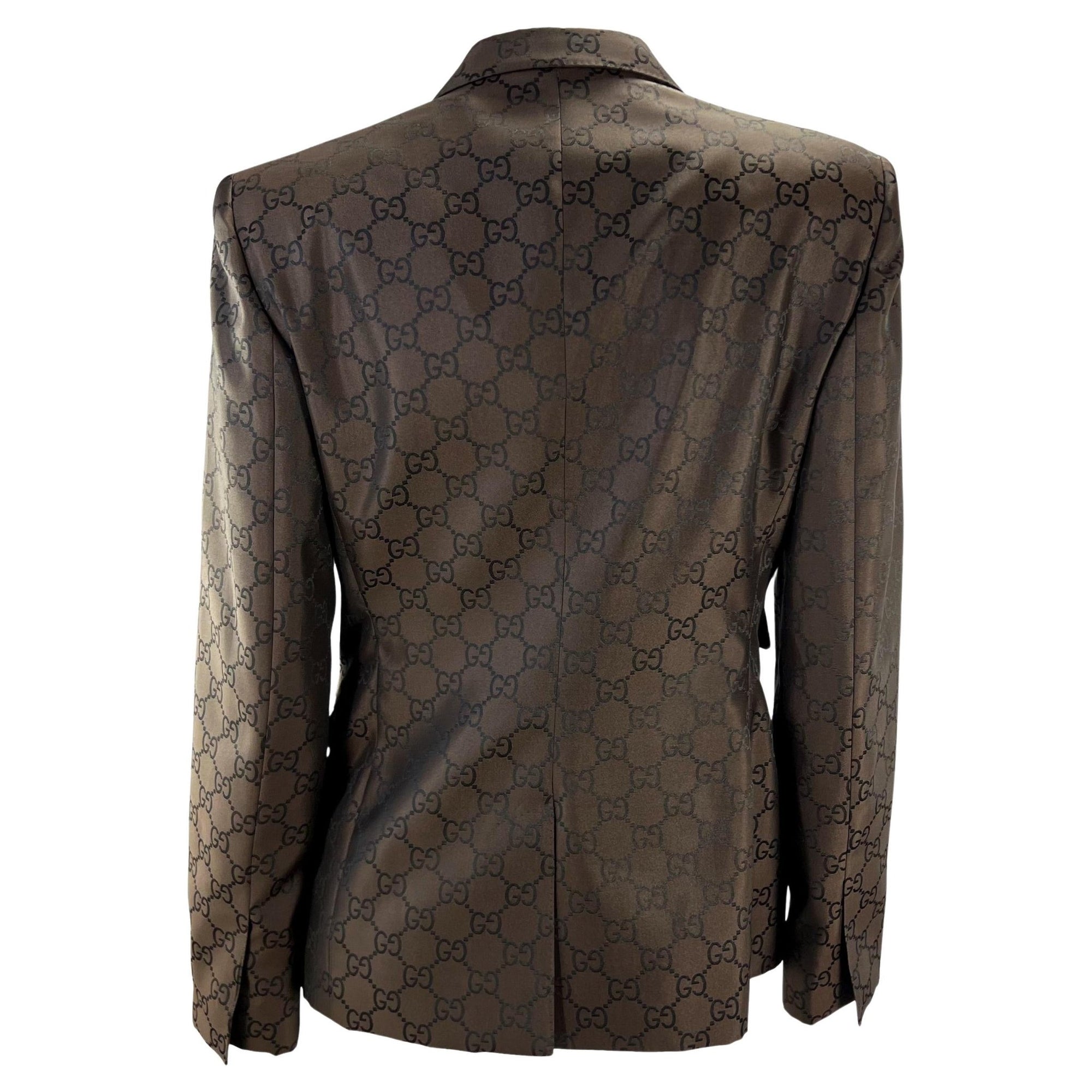 S/S 1998 Gucci by Tom Ford Brown GG Monogram Alligator Trim Blazer - RealList