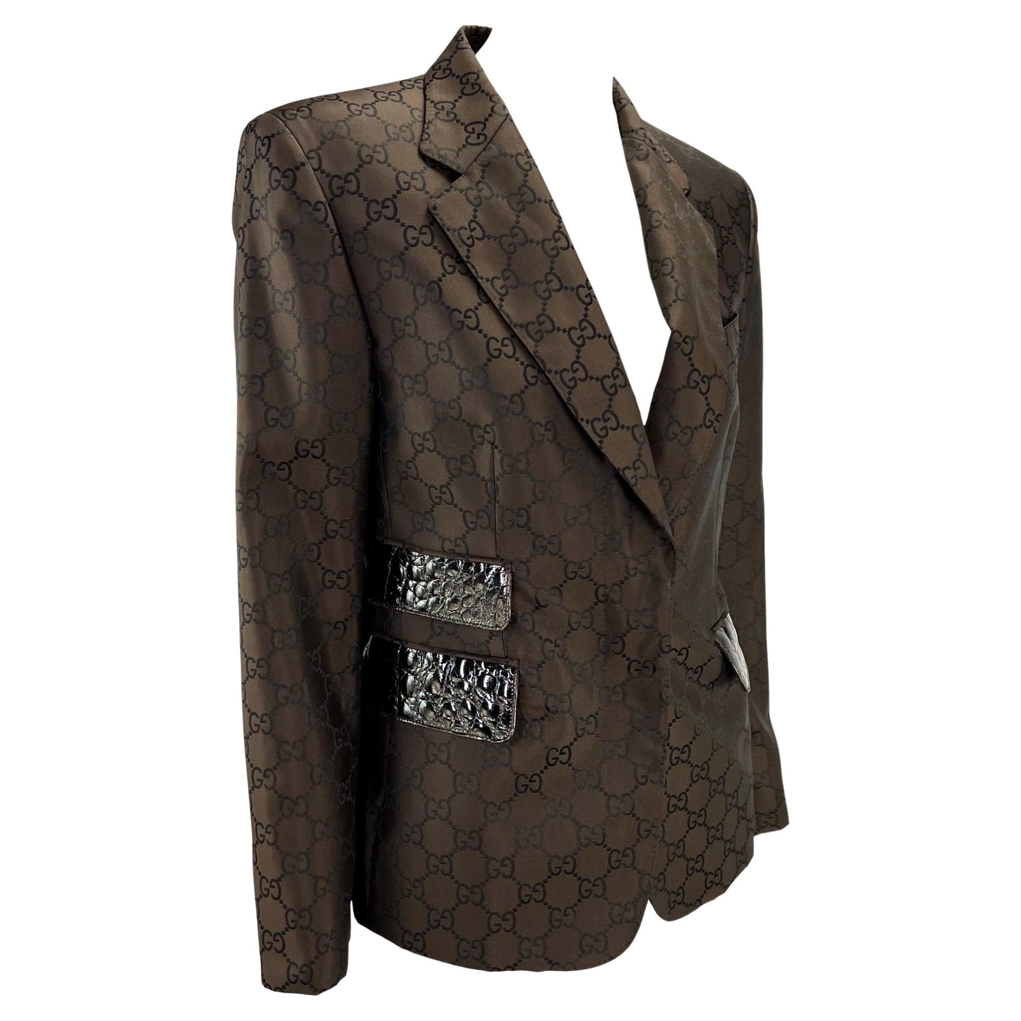 S/S 1998 Gucci by Tom Ford Brown GG Monogram Alligator Trim Blazer - RealList