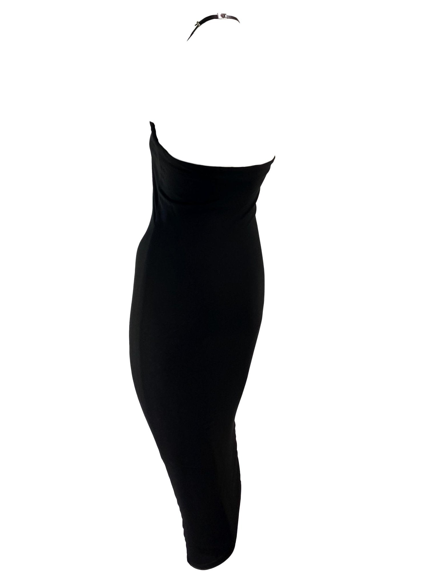 S/S 1998 Gucci by Tom Ford G Buckle Runway Halter Neck Black Stretch Dress - RealList