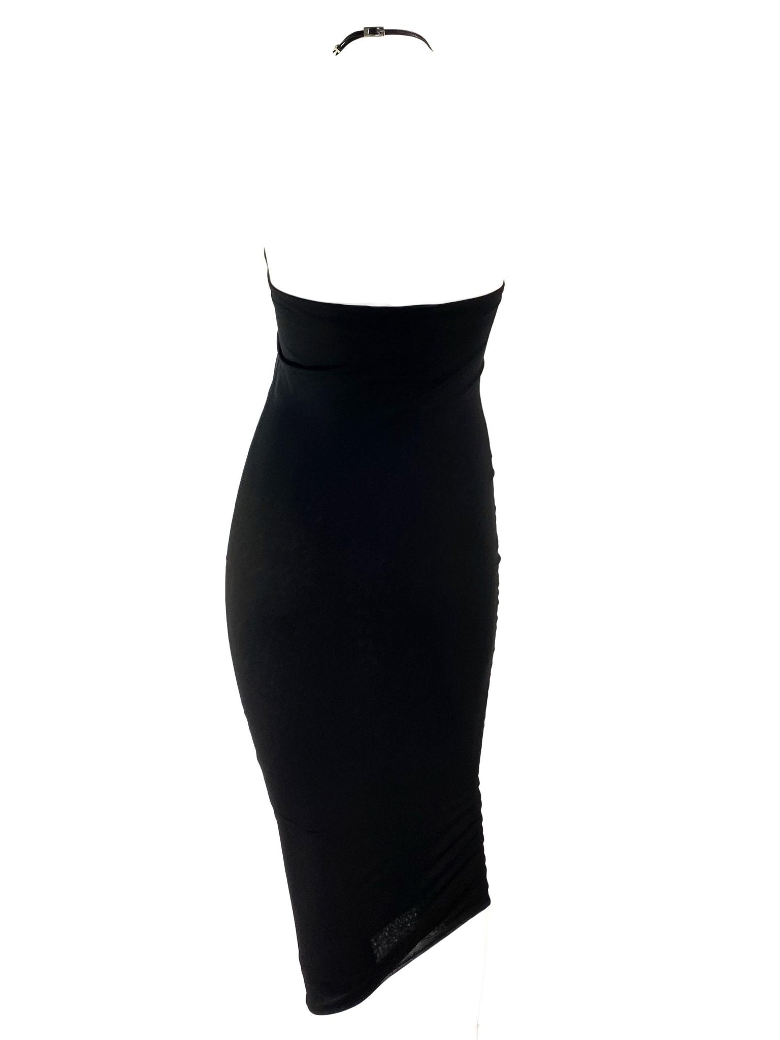 S/S 1998 Gucci by Tom Ford G Buckle Runway Halter Neck Black Stretch Dress - RealList