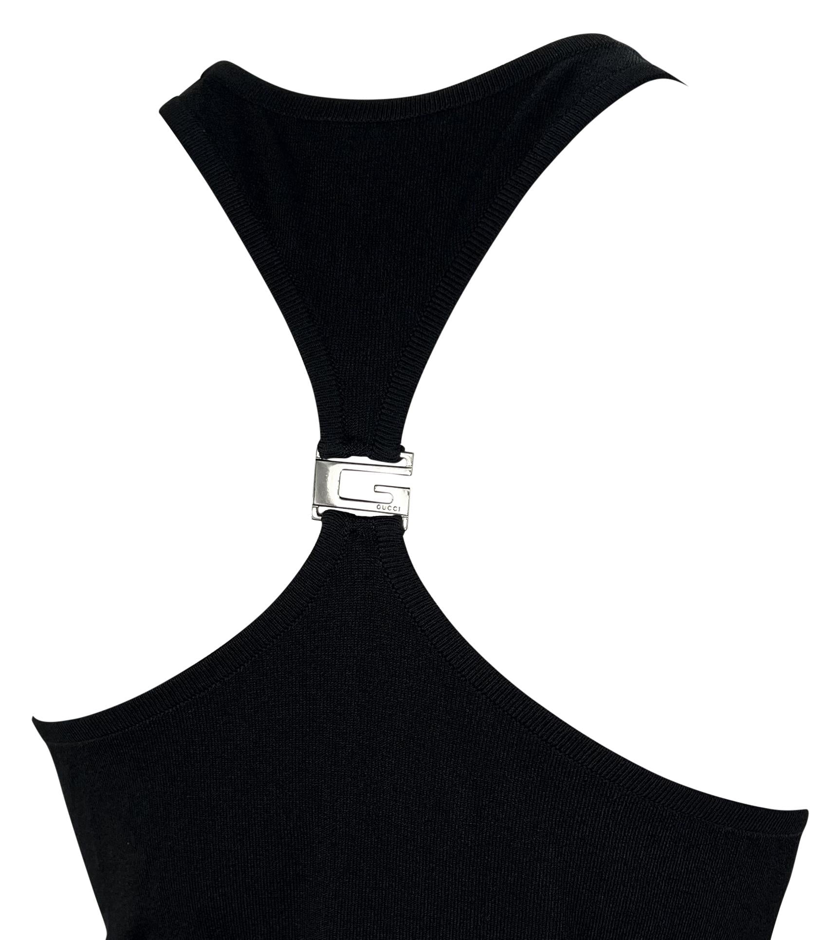 S/S 1998 Gucci by Tom Ford G Logo Buckle Racerback Knit Dress Black - RealList