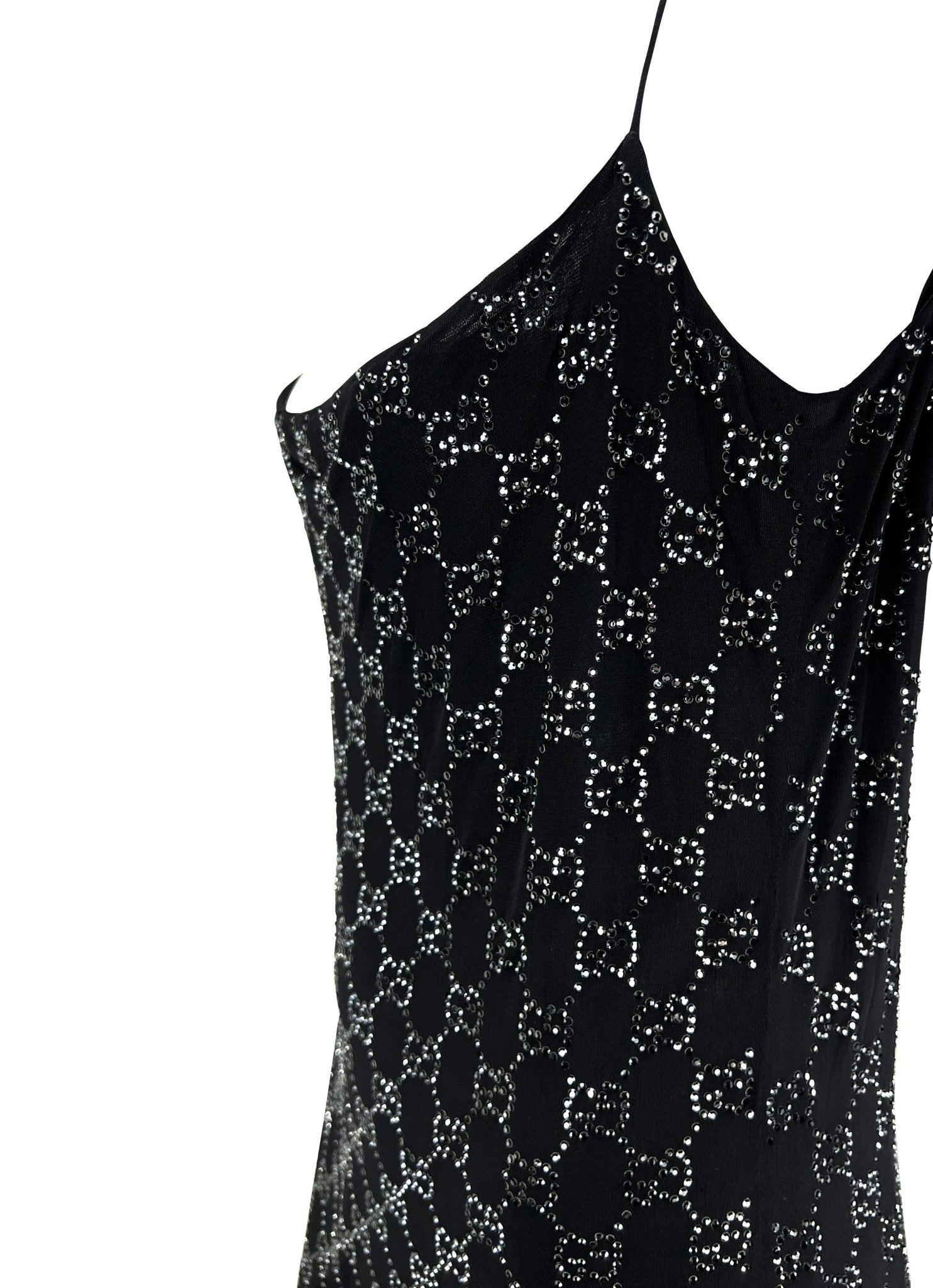 S/S 1998 Gucci by Tom Ford GG Monogram Rhinestone Silk Chiffon Dress - RealList