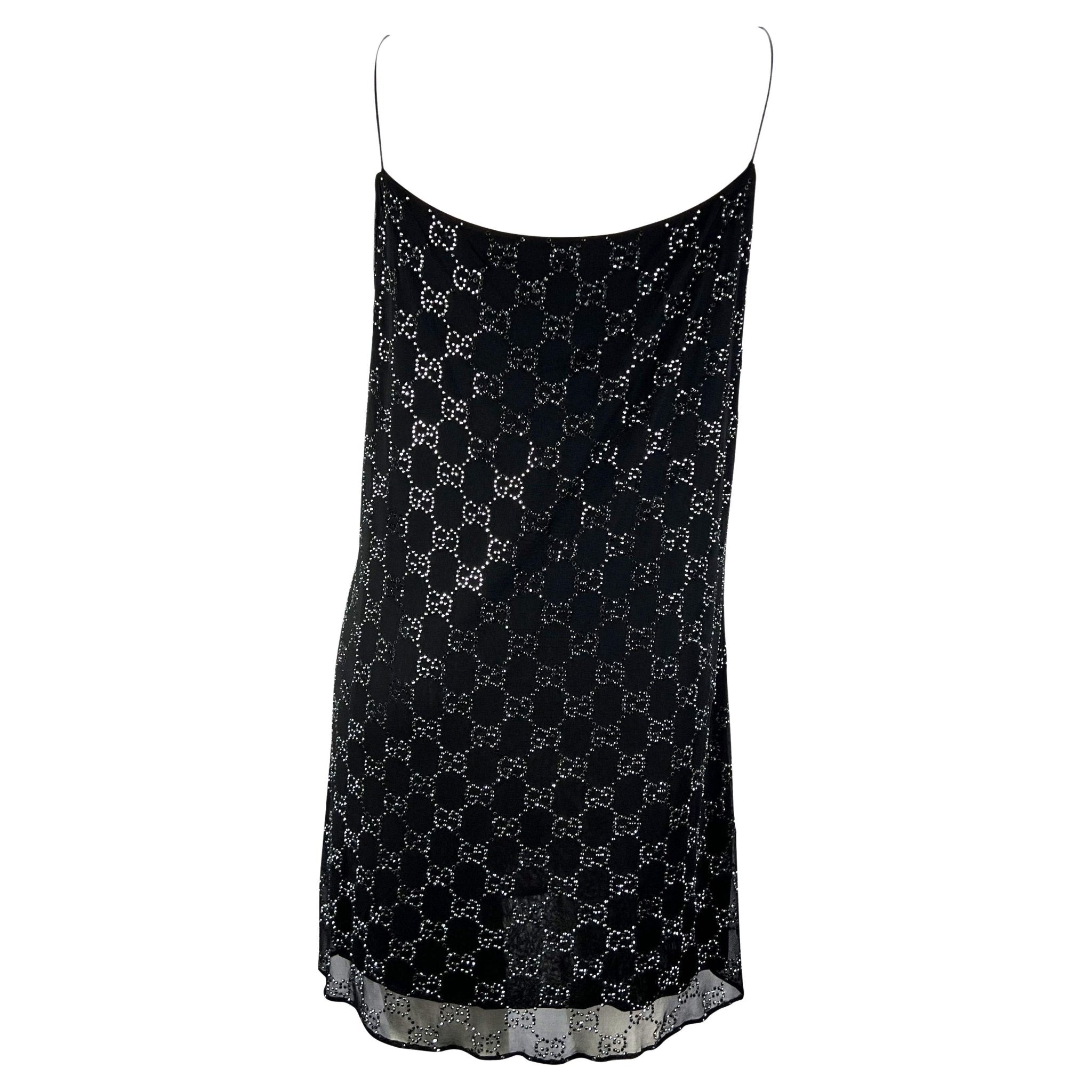 S/S 1998 Gucci by Tom Ford GG Monogram Rhinestone Silk Chiffon Dress - RealList