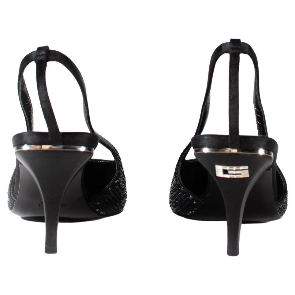 S/S 1998 Gucci by Tom Ford GG Rhinestone Crystal Kitten Heels Black & Grey - RealList