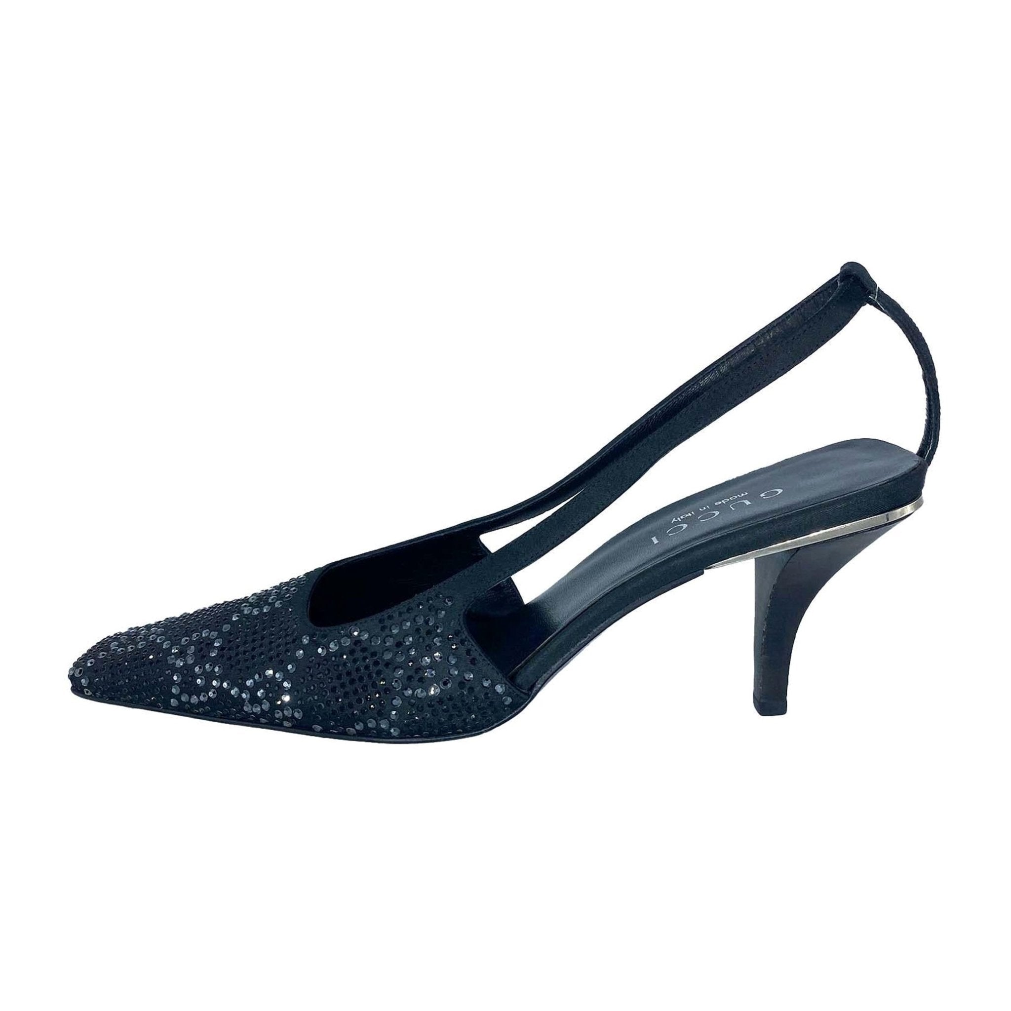 S/S 1998 Gucci by Tom Ford GG Rhinestone Crystal Kitten Heels Black & Grey - RealList