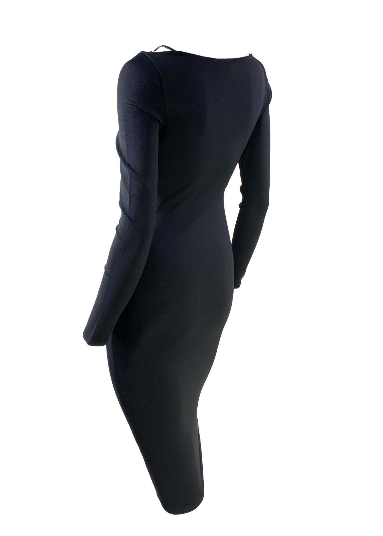 S/S 1998 Gucci by Tom Ford Leather Strap Black Knit Runway Dress - RealList