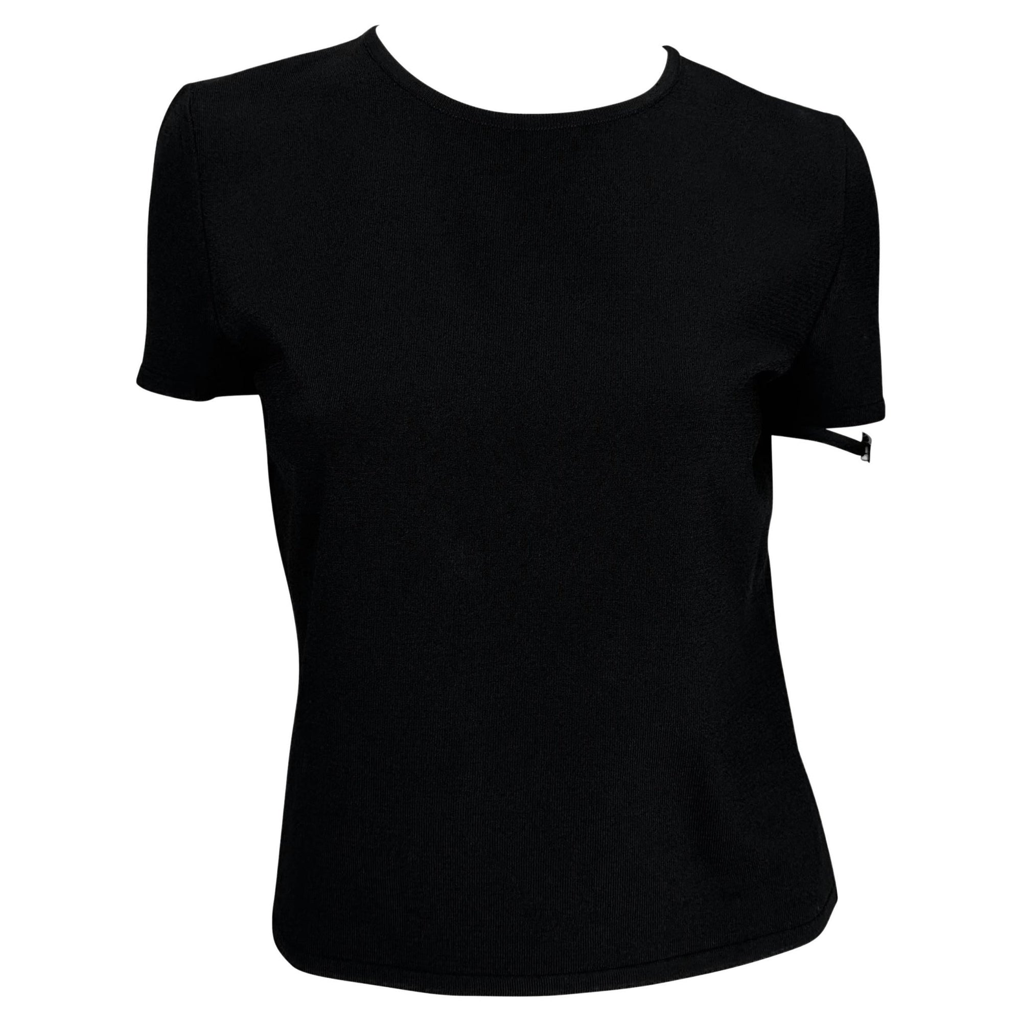 S/S 1998 Gucci by Tom Ford Metal Logo Buckle Stretch Knit T-Shirt Top Black - RealList