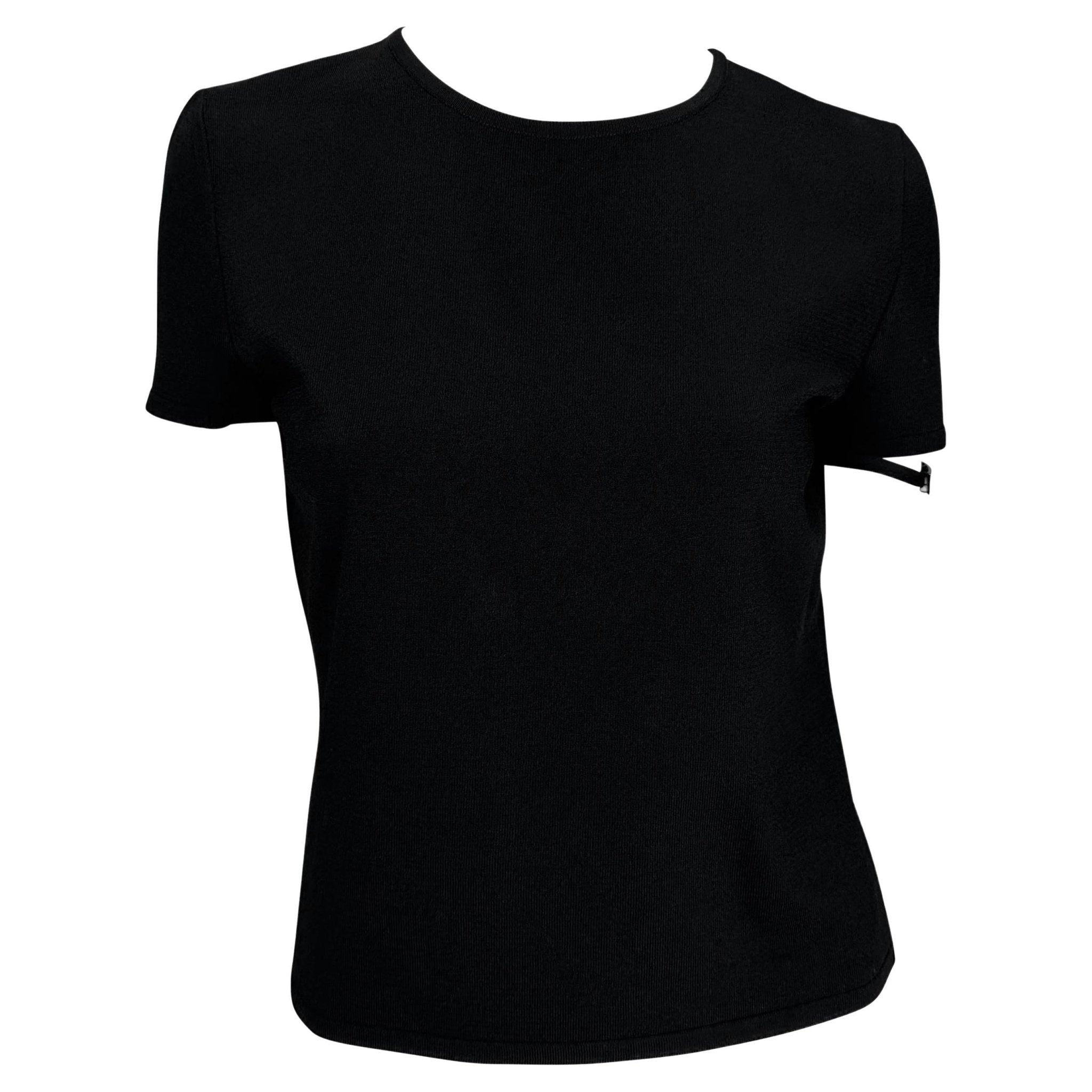 S/S 1998 Gucci by Tom Ford Metal Logo Buckle Stretch Knit T-Shirt Top Black - RealList