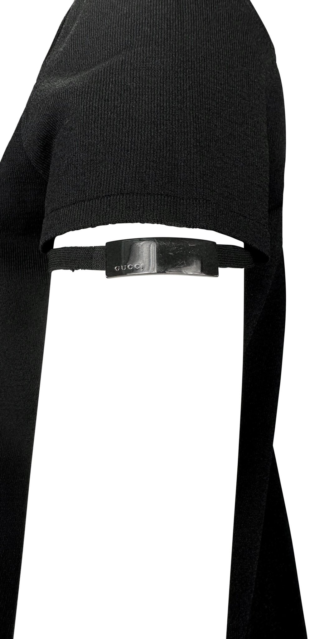 S/S 1998 Gucci by Tom Ford Metal Logo Buckle Stretch Knit T-Shirt Top Black - RealList