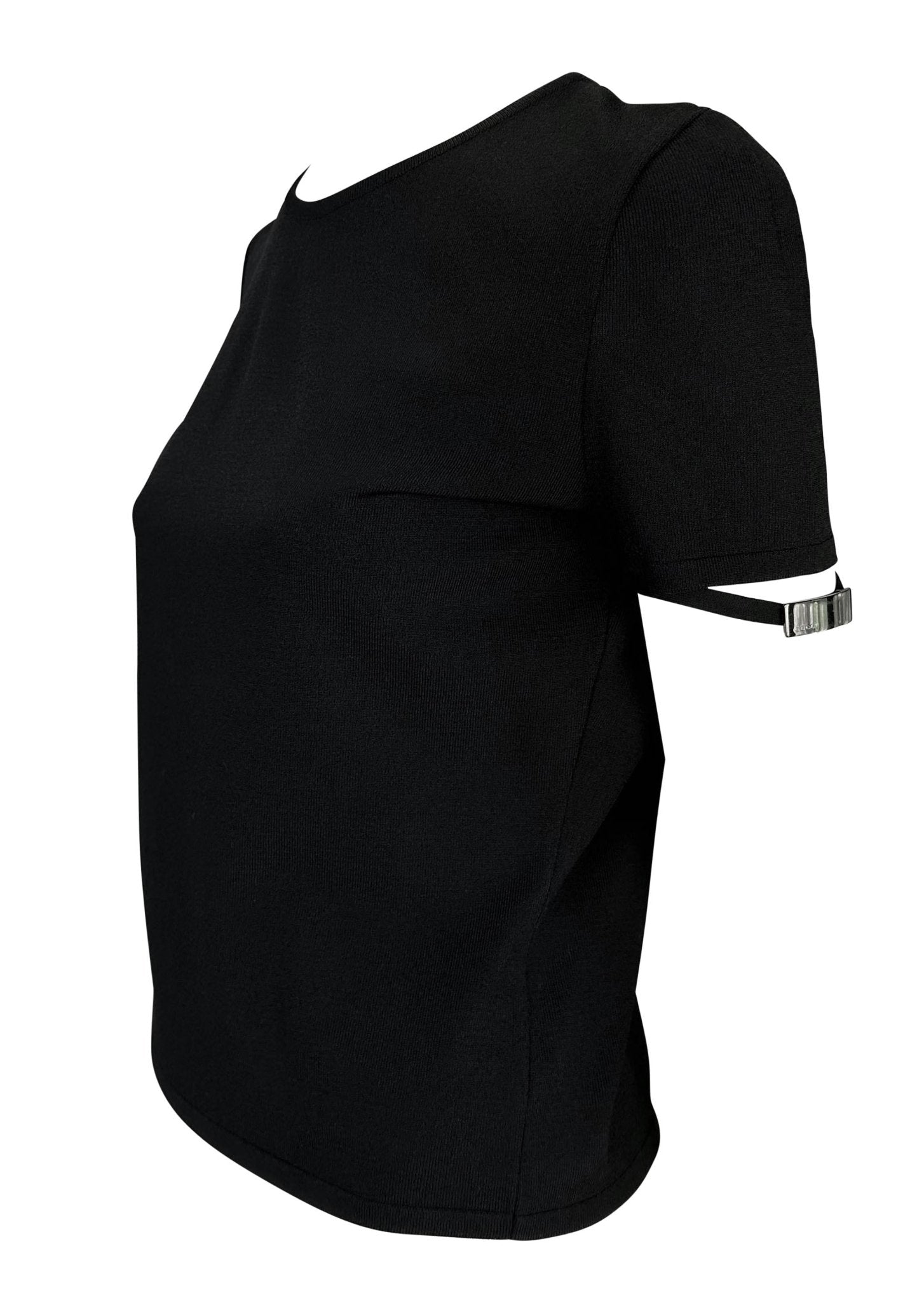 S/S 1998 Gucci by Tom Ford Metal Logo Buckle Stretch Knit T-Shirt Top Black - RealList