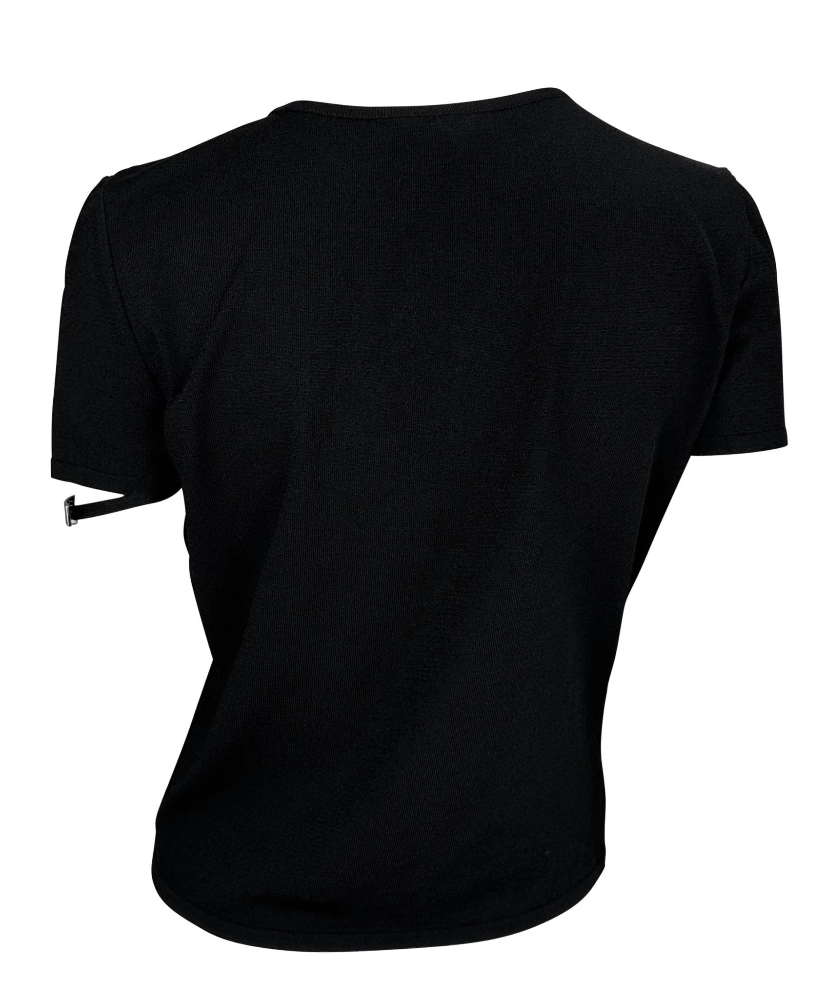S/S 1998 Gucci by Tom Ford Metal Logo Buckle Stretch Knit T-Shirt Top Black - RealList