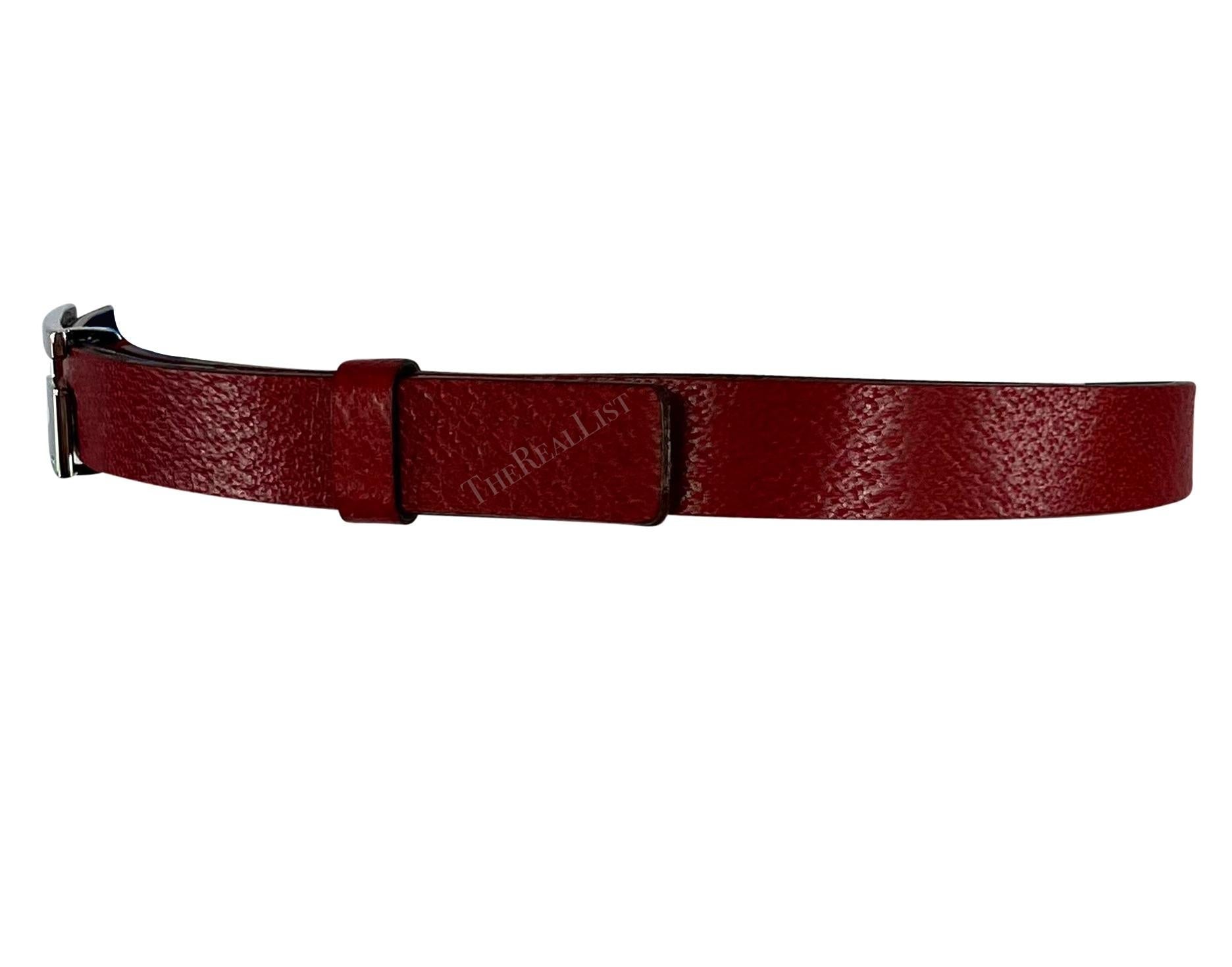 S/S 1998 Gucci by Tom Ford Red Leather G Rectangular Logo Buckle Belt - RealList