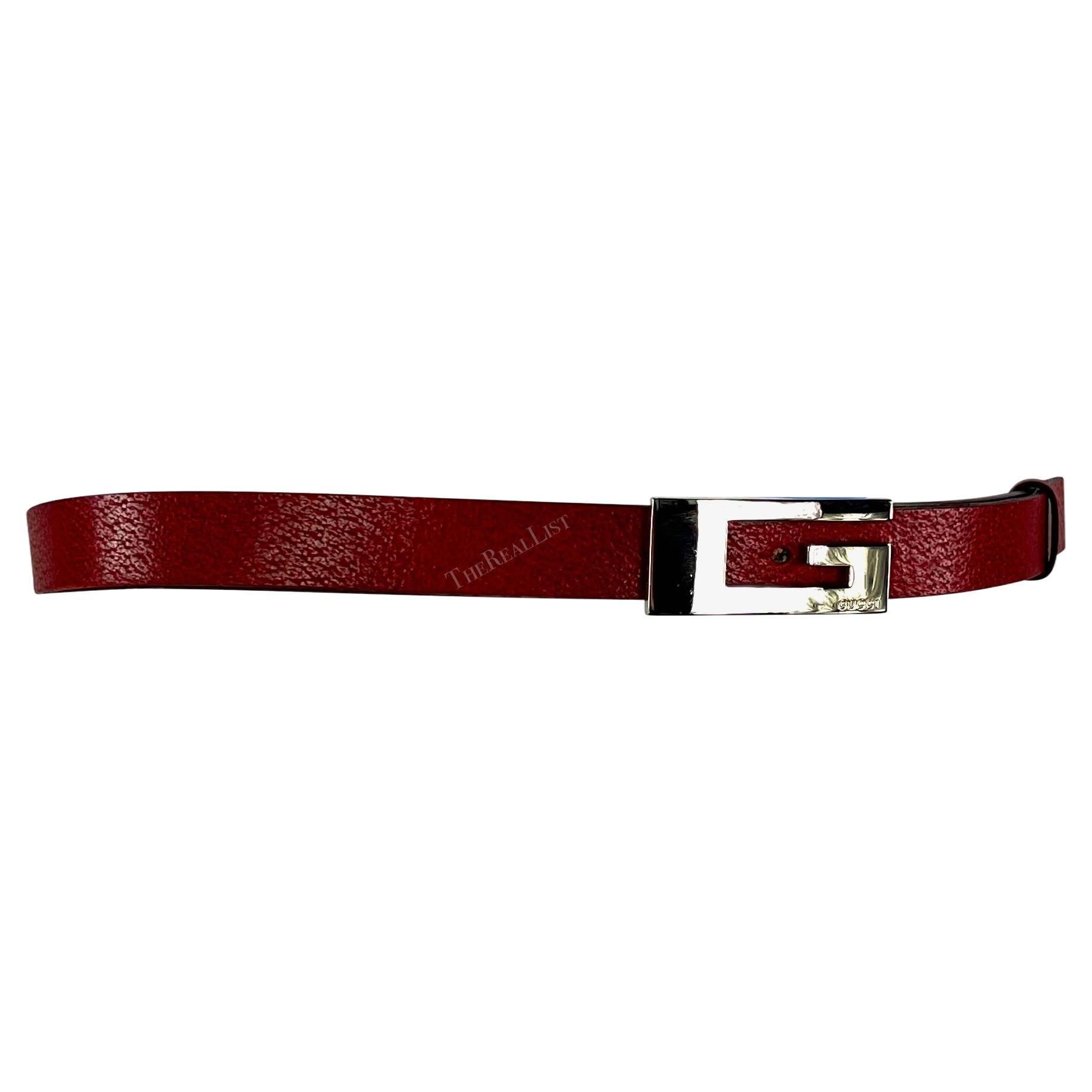 S/S 1998 Gucci by Tom Ford Red Leather G Rectangular Logo Buckle Belt - RealList