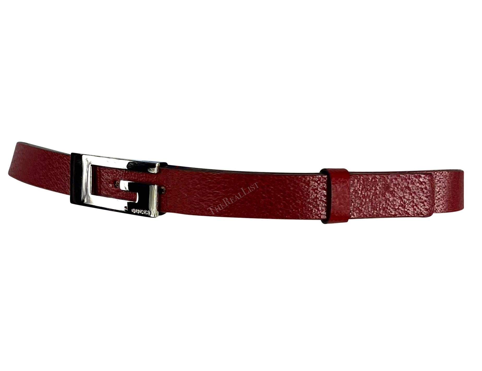 S/S 1998 Gucci by Tom Ford Red Leather G Rectangular Logo Buckle Belt - RealList