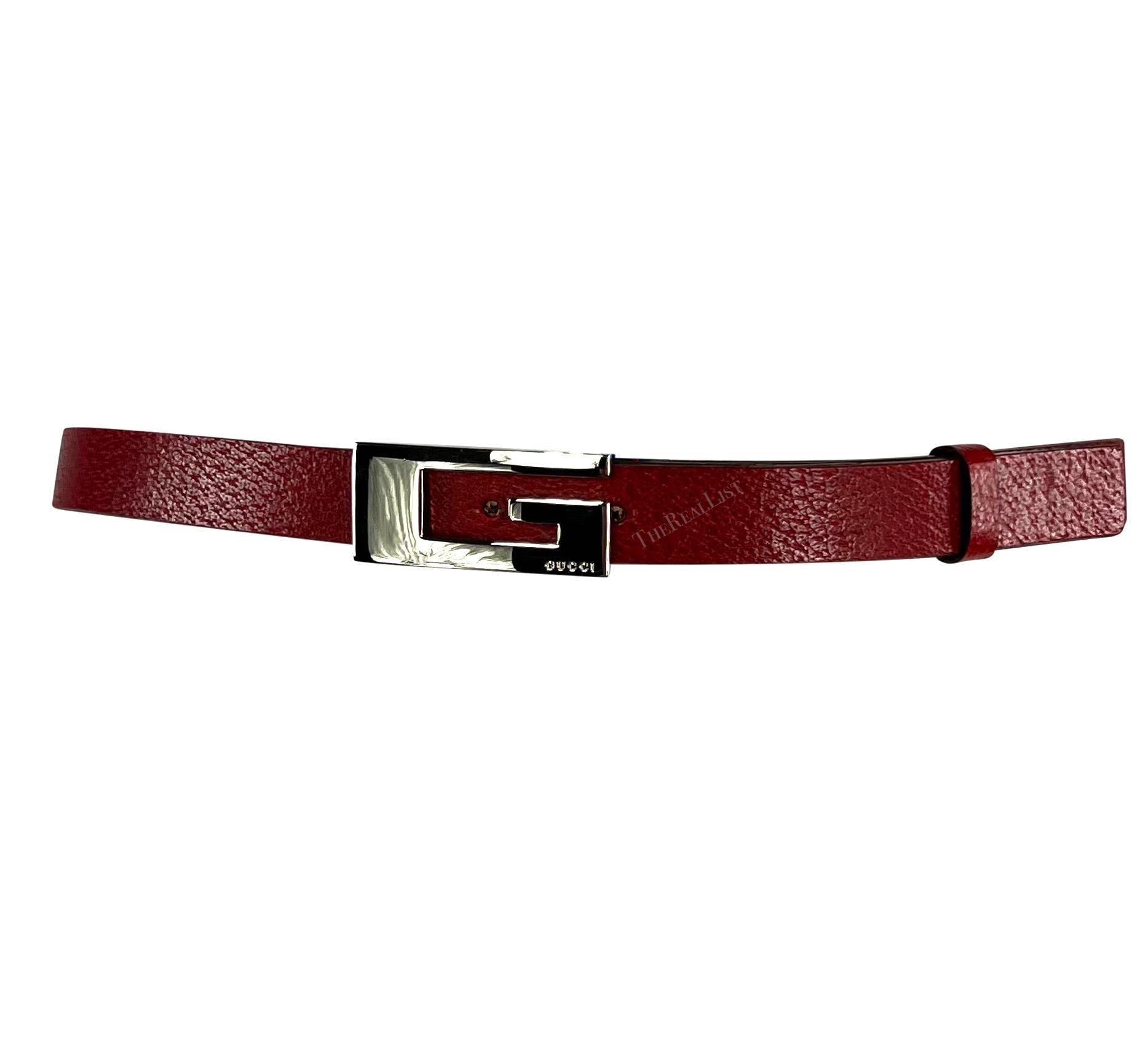 S/S 1998 Gucci by Tom Ford Red Leather G Rectangular Logo Buckle Belt - RealList
