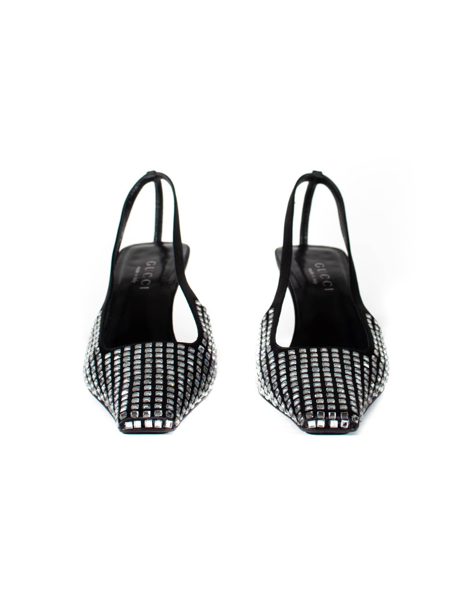 S/S 1998 Gucci by Tom Ford Runway Ad Square Rhinestone G Logo Kitten Heels 8 1/2 - RealList