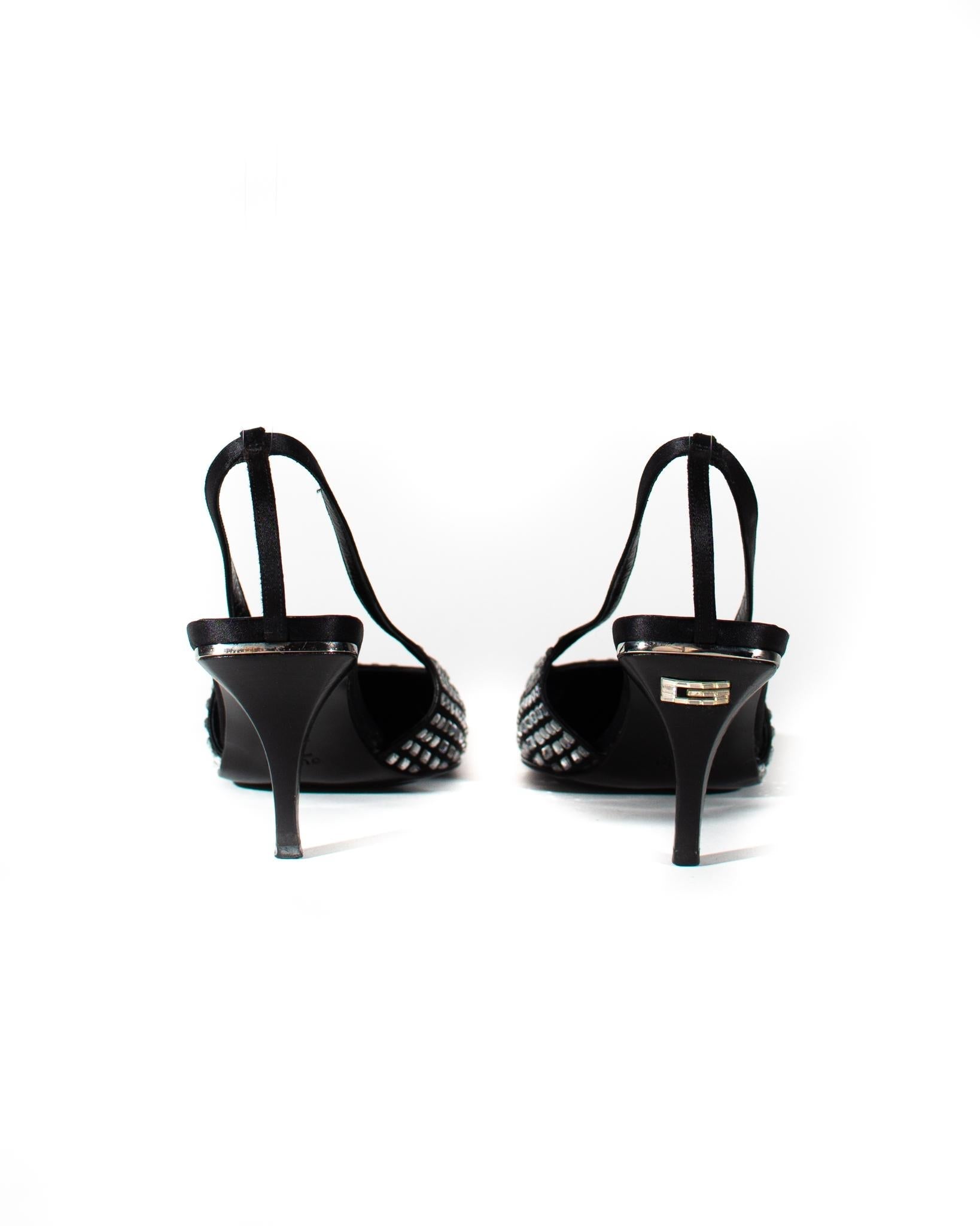 S/S 1998 Gucci by Tom Ford Runway Ad Square Rhinestone G Logo Kitten Heels 8 1/2 - RealList