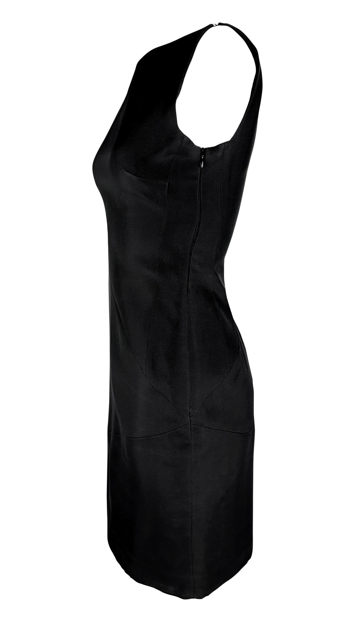 S/S 1998 Gucci by Tom Ford Runway Black Sleeveless Panel Bateau Pencil Dress - RealList