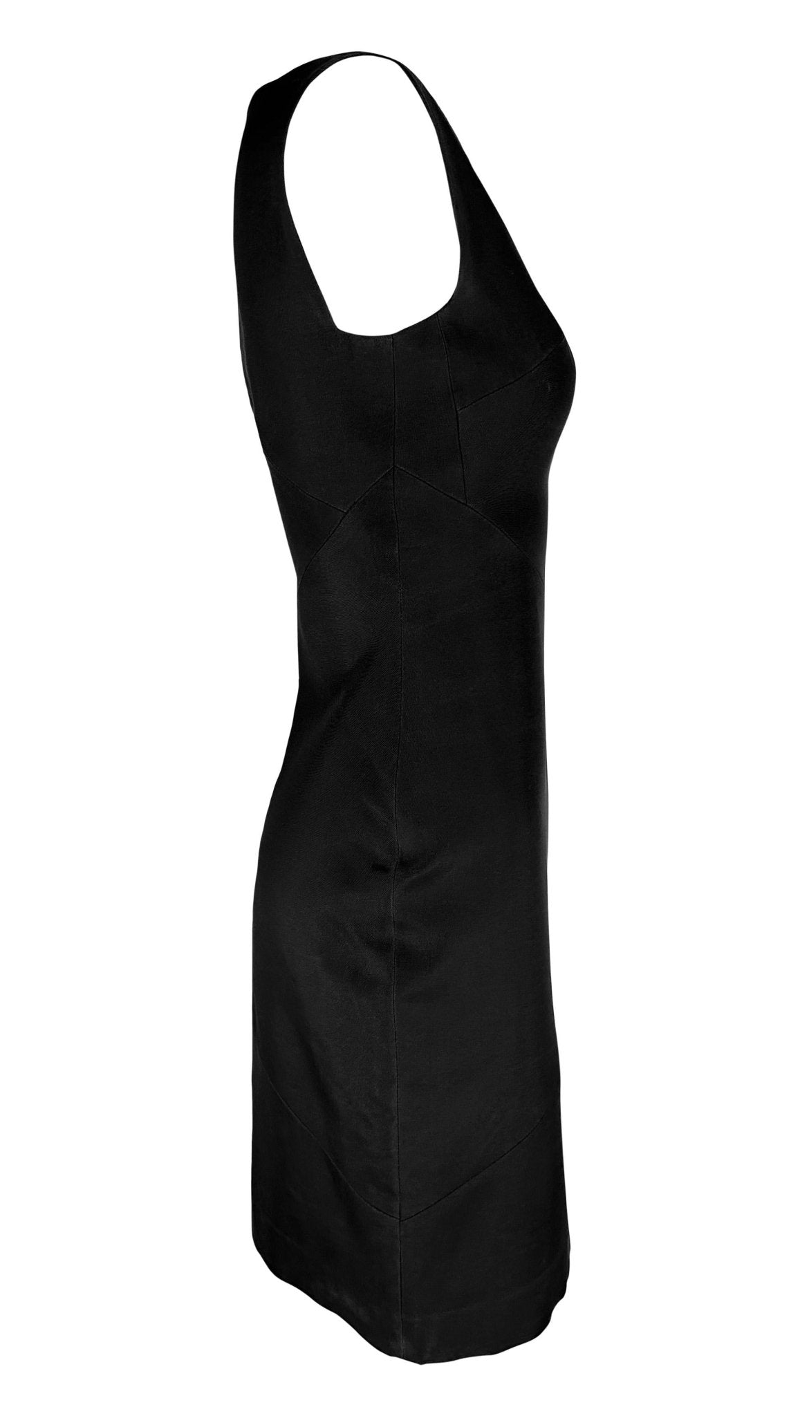 S/S 1998 Gucci by Tom Ford Runway Black Sleeveless Panel Bateau Pencil Dress - RealList
