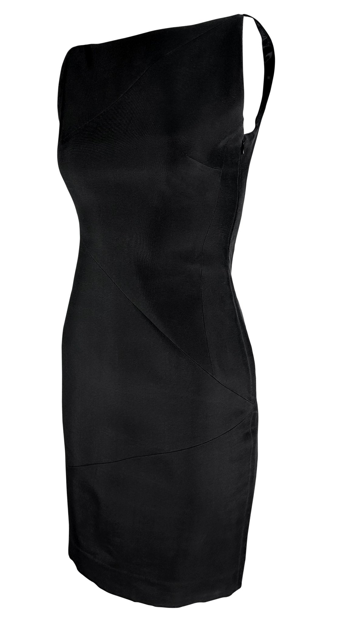 S/S 1998 Gucci by Tom Ford Runway Black Sleeveless Panel Bateau Pencil Dress - RealList