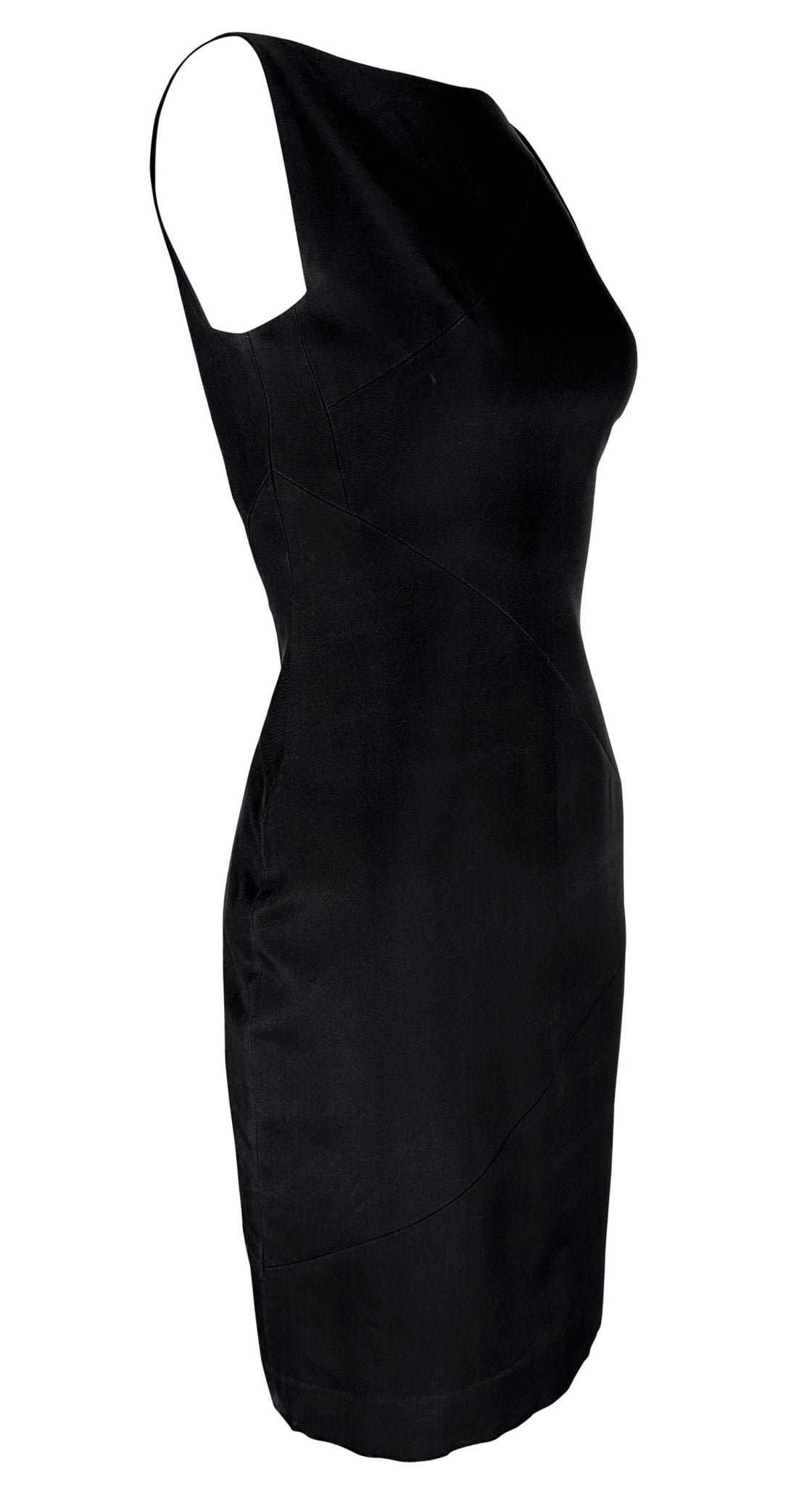 S/S 1998 Gucci by Tom Ford Runway Black Sleeveless Panel Bateau Pencil Dress - RealList