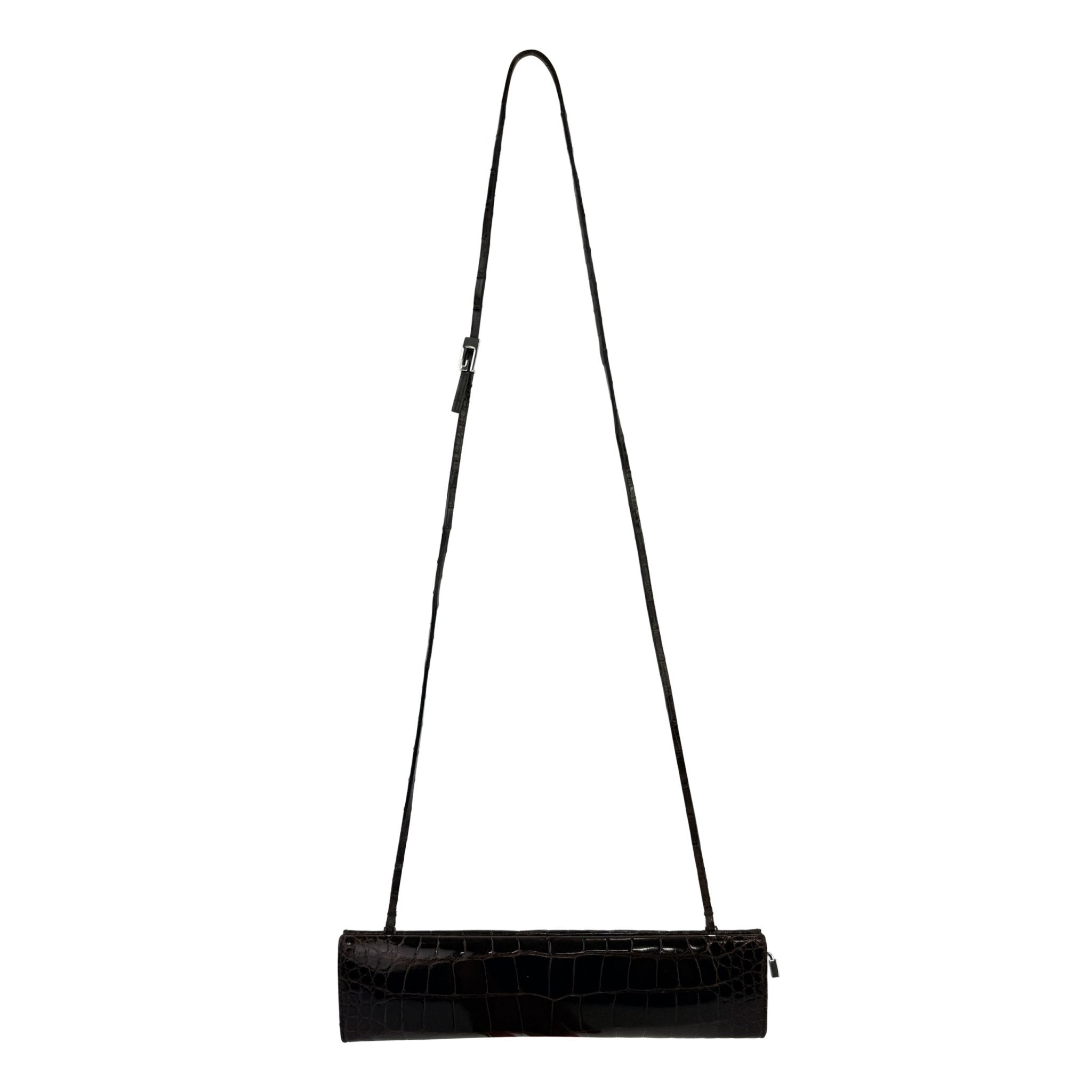 S/S 1998 Gucci by Tom Ford Runway Genuine Alligator Brown G Buckle Strap Clutch - RealList