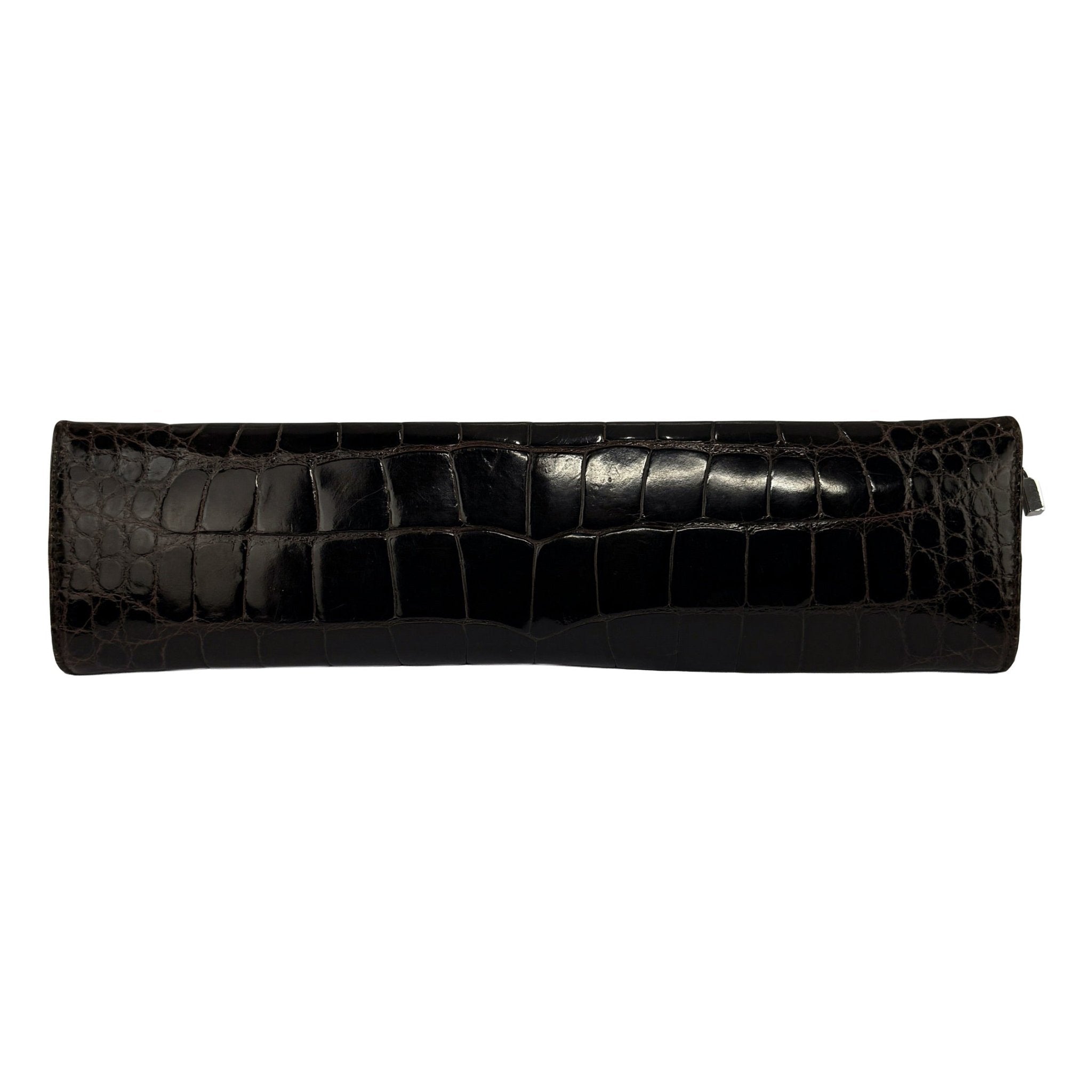 S/S 1998 Gucci by Tom Ford Runway Genuine Alligator Brown G Buckle Strap Clutch - RealList