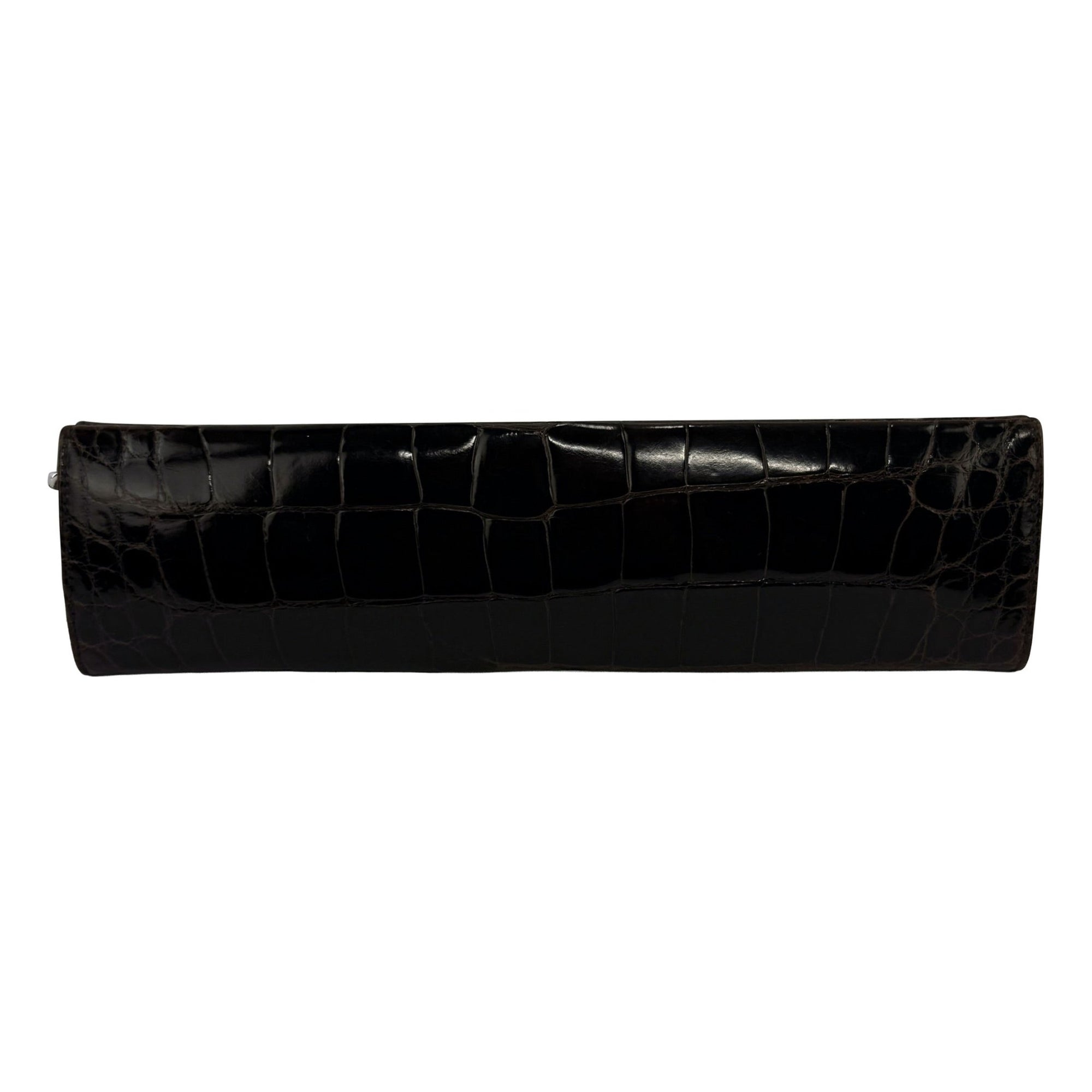 S/S 1998 Gucci by Tom Ford Runway Genuine Alligator Brown G Buckle Strap Clutch - RealList