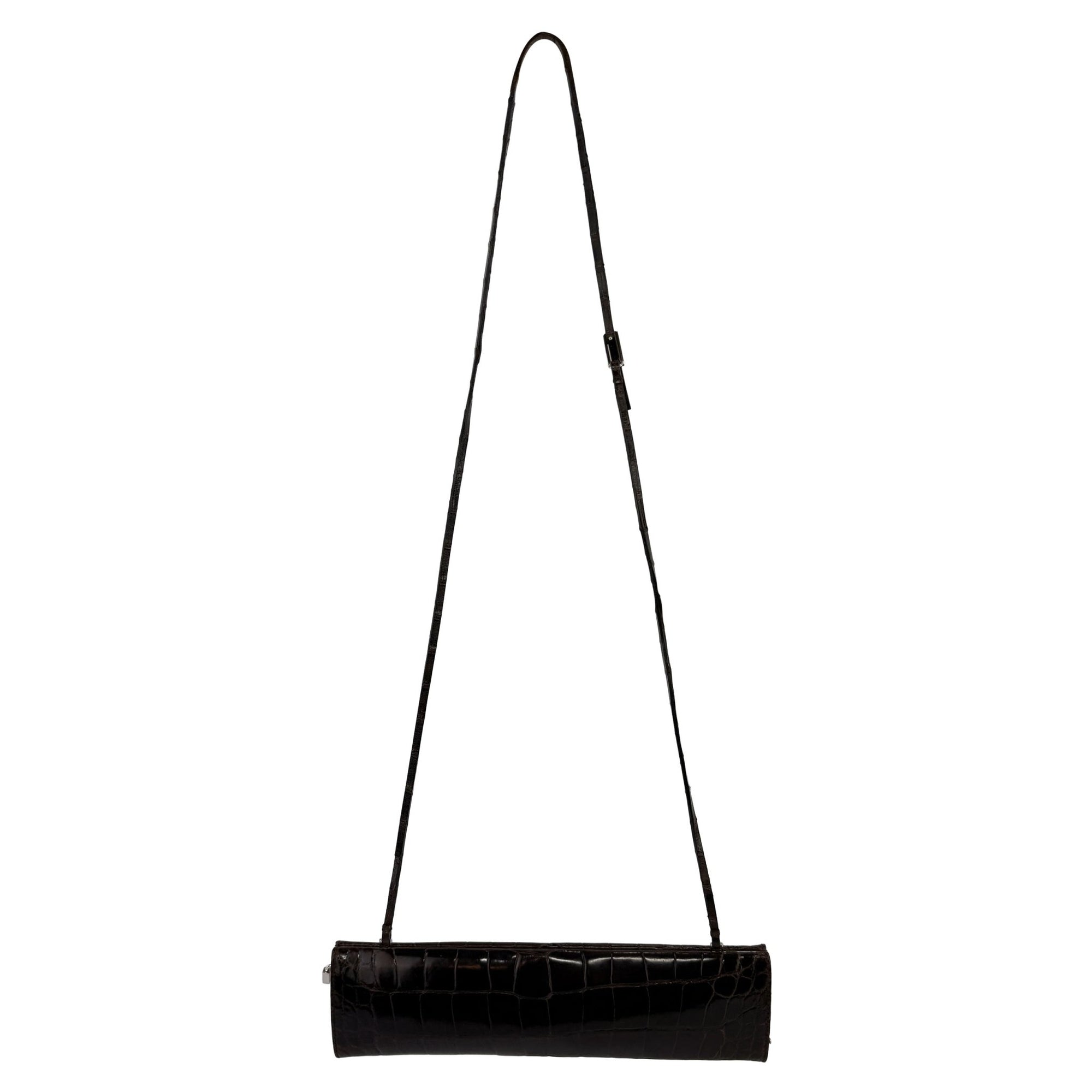 S/S 1998 Gucci by Tom Ford Runway Genuine Alligator Brown G Buckle Strap Clutch - RealList