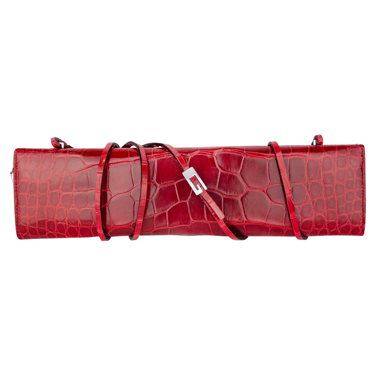 S/S 1998 Gucci by Tom Ford Runway Genuine Alligator Red G Buckle Strap Clutch - RealList