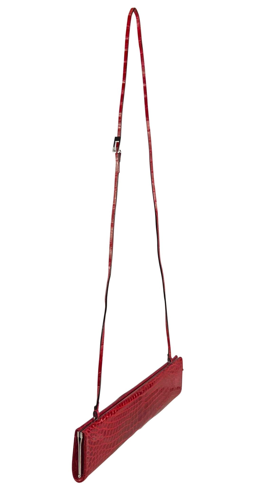 S/S 1998 Gucci by Tom Ford Runway Genuine Alligator Red G Buckle Strap Clutch - RealList