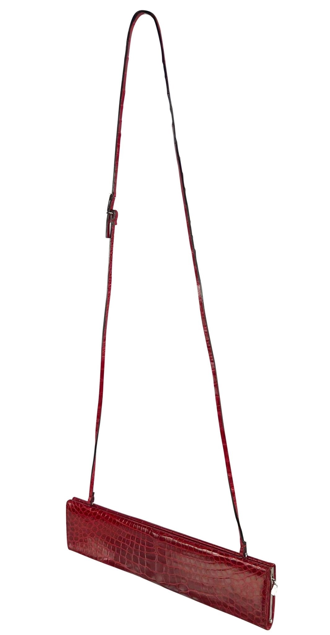 S/S 1998 Gucci by Tom Ford Runway Genuine Alligator Red G Buckle Strap Clutch - RealList