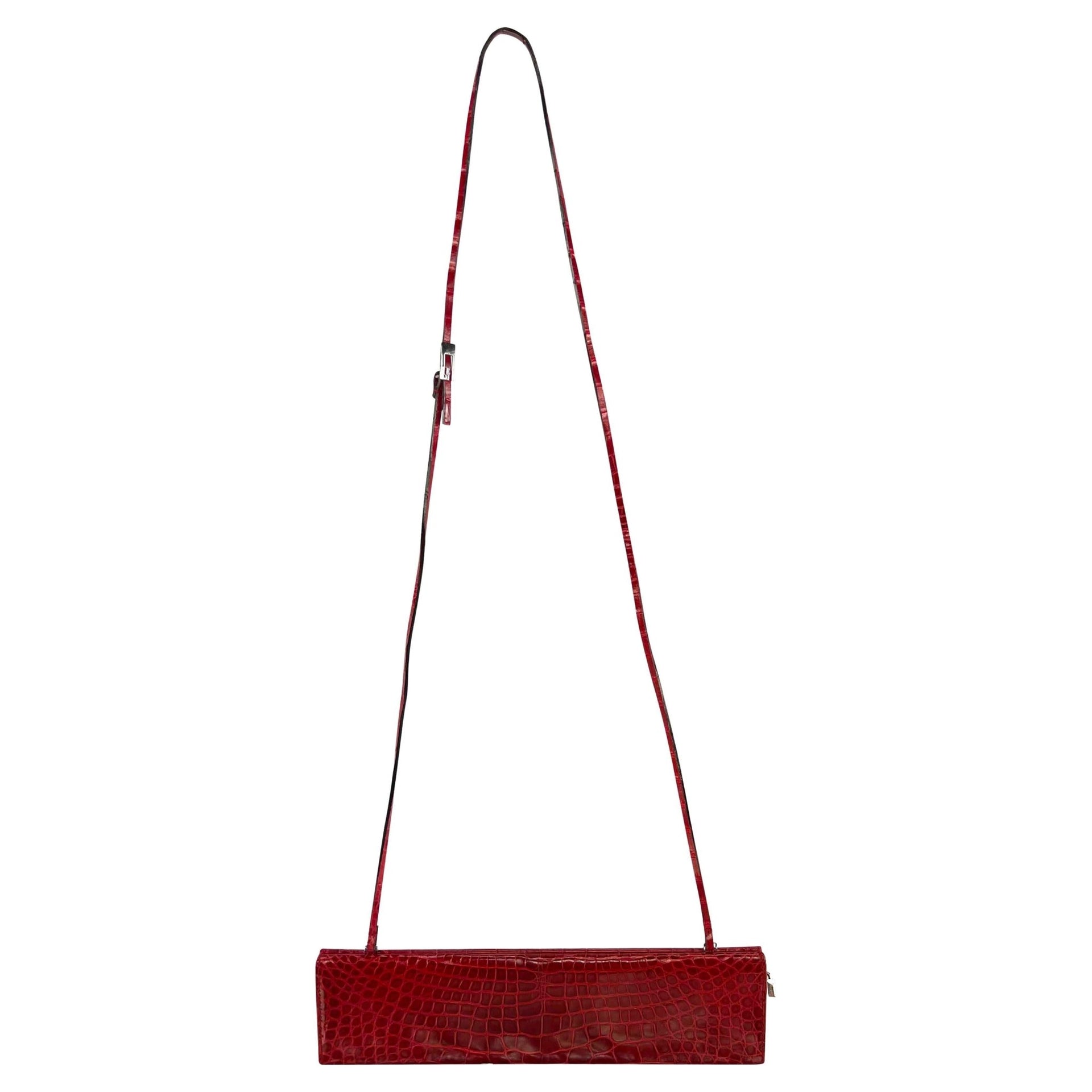 S/S 1998 Gucci by Tom Ford Runway Genuine Alligator Red G Buckle Strap Clutch - RealList
