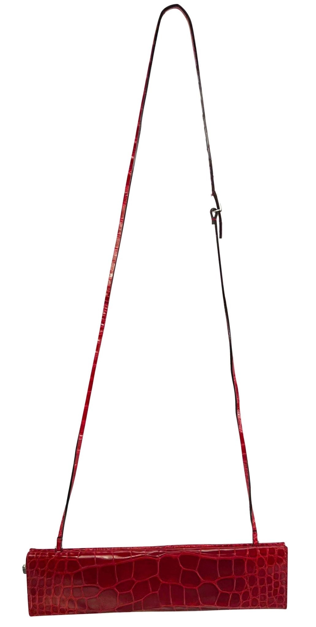 S/S 1998 Gucci by Tom Ford Runway Genuine Alligator Red G Buckle Strap Clutch - RealList