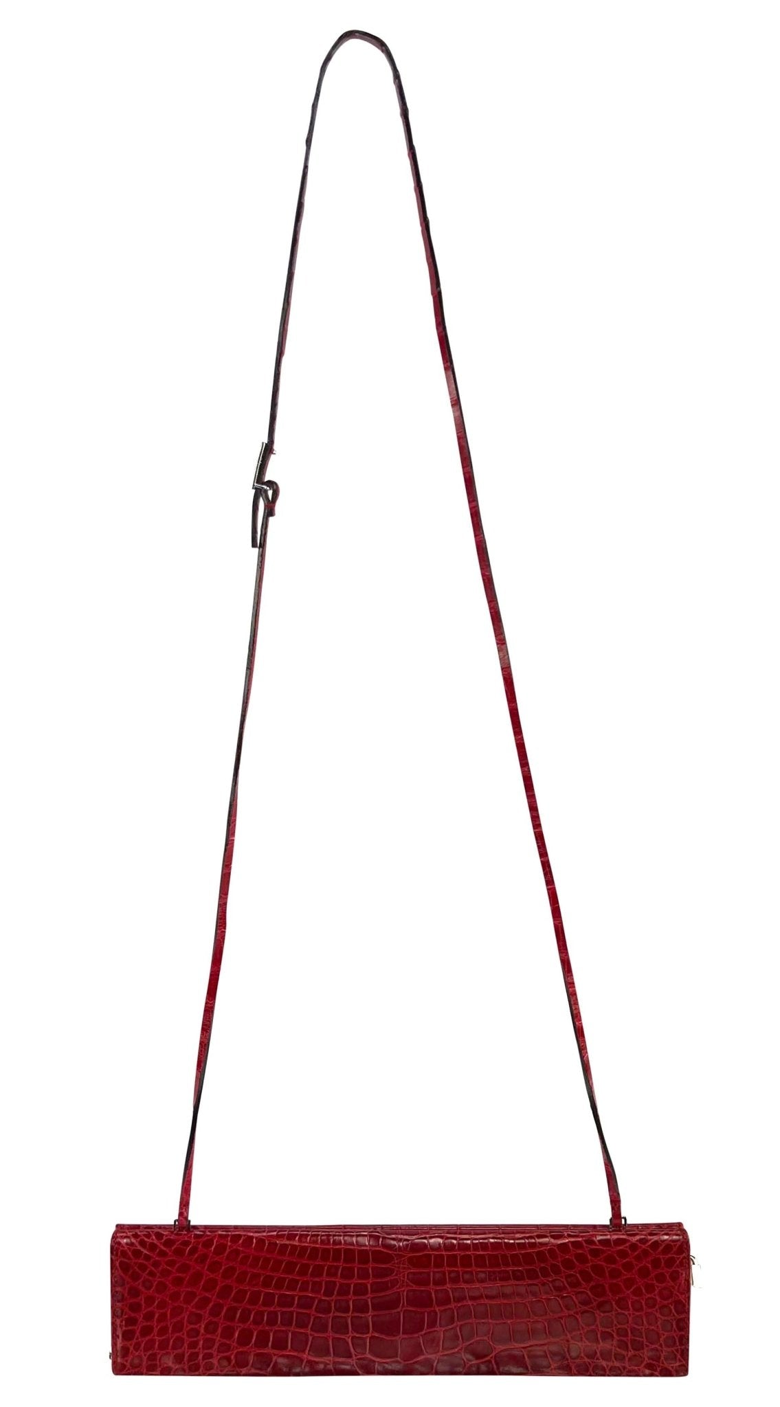 S/S 1998 Gucci by Tom Ford Runway Genuine Alligator Red G Buckle Strap Clutch - RealList