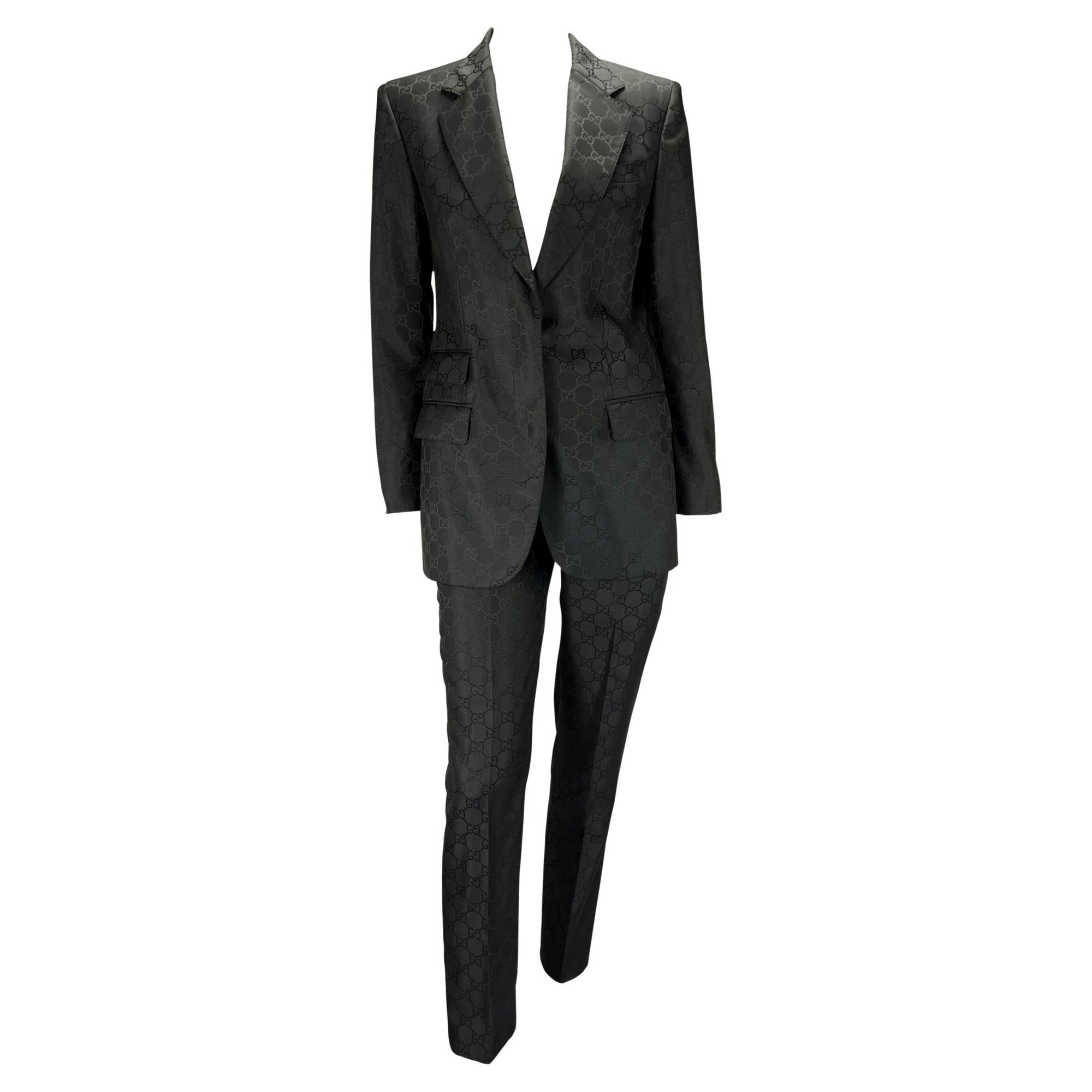 S/S 1998 Gucci by Tom Ford Runway GG Monogram Satin Black Pantsuit - RealList