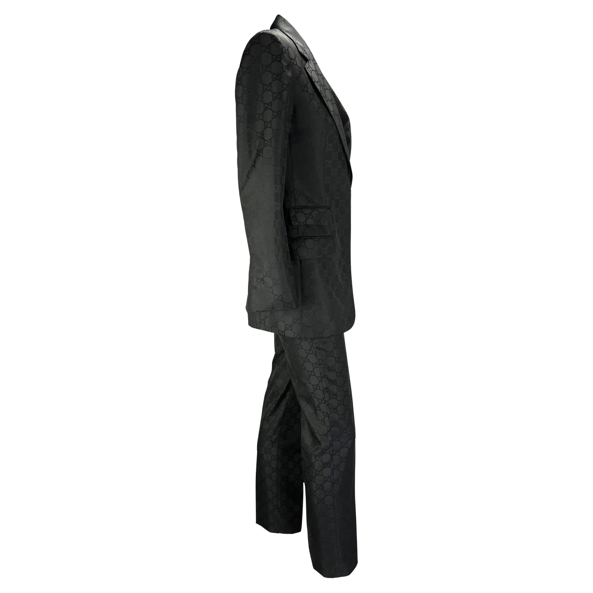 S/S 1998 Gucci by Tom Ford Runway GG Monogram Satin Black Pantsuit - RealList
