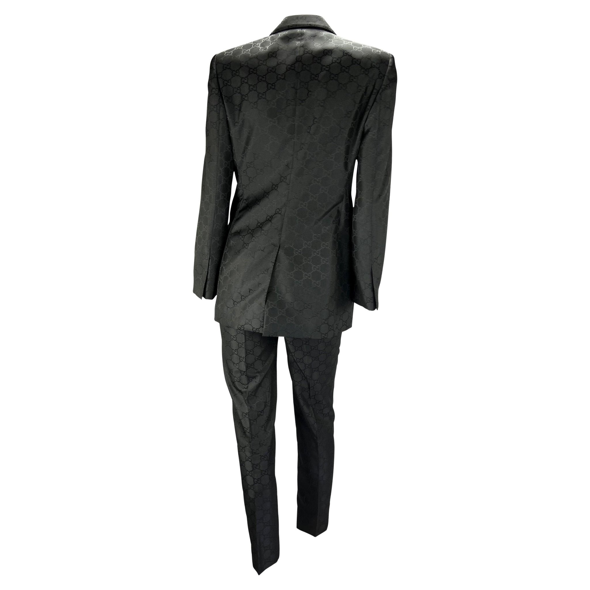 S/S 1998 Gucci by Tom Ford Runway GG Monogram Satin Black Pantsuit - RealList