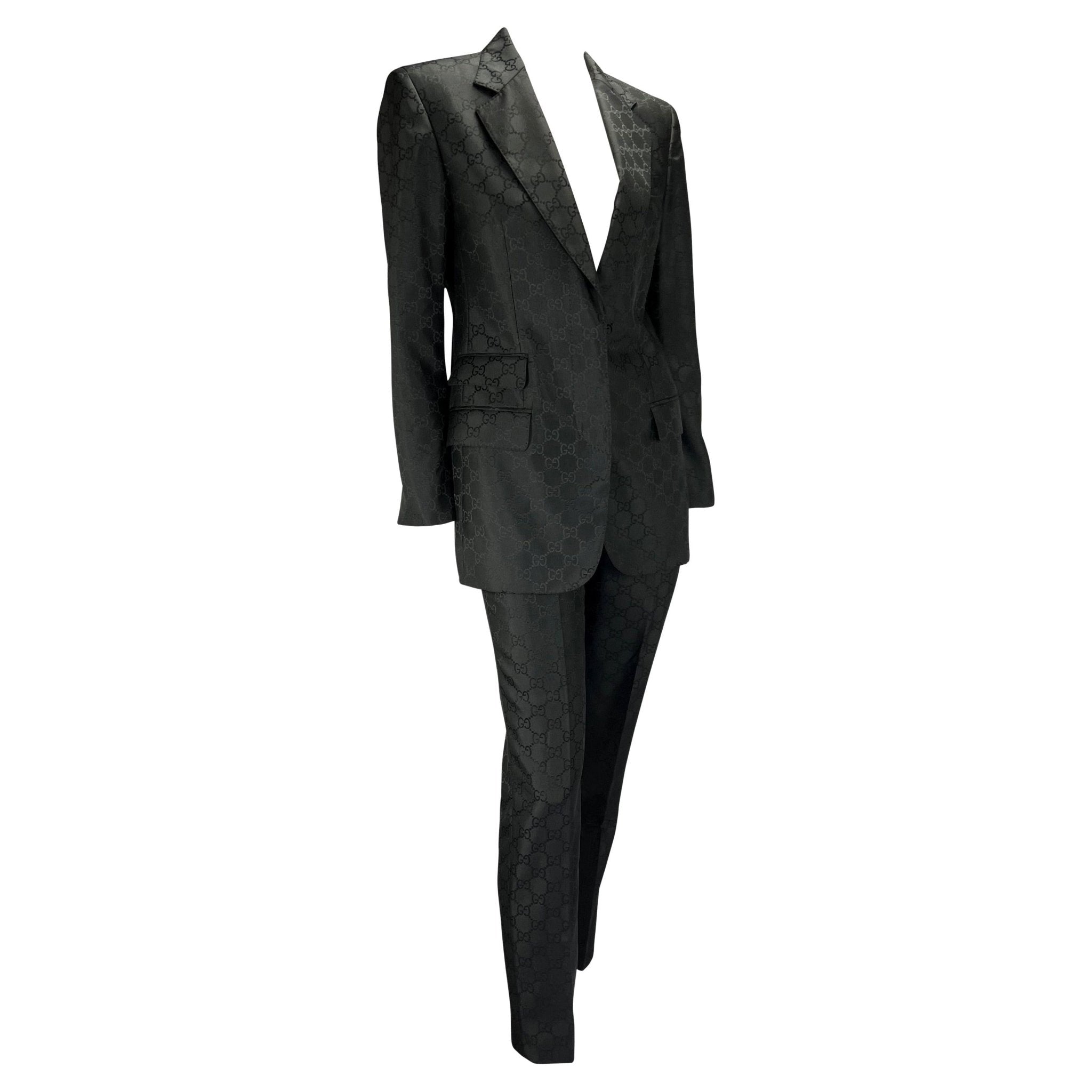 S/S 1998 Gucci by Tom Ford Runway GG Monogram Satin Black Pantsuit - RealList