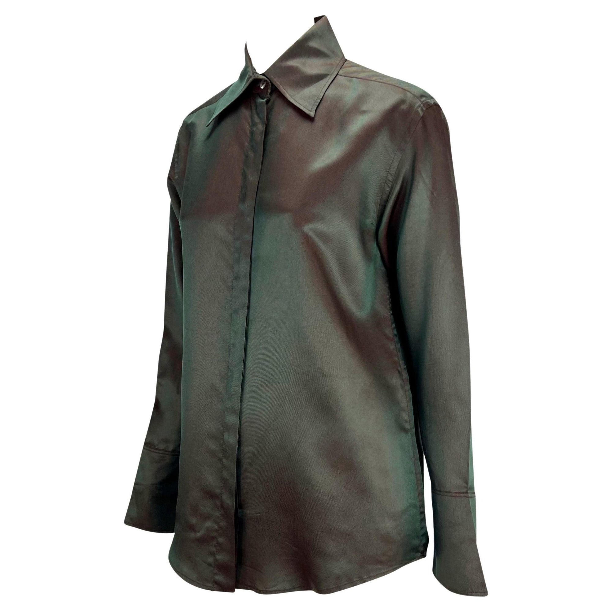 S/S 1998 Gucci by Tom Ford Runway Grey Red Iridescent Button Up Top - RealList